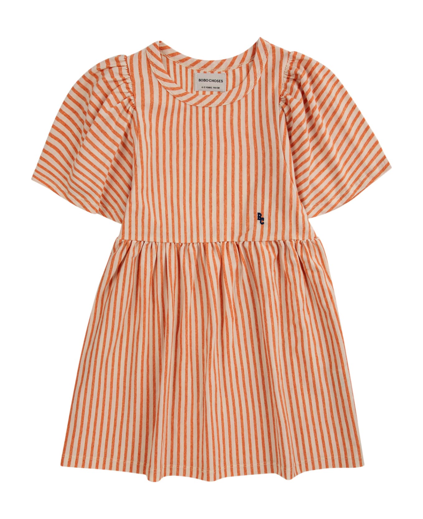 Bobo Choses Orange Dress For Girl With Stripes - Orange
