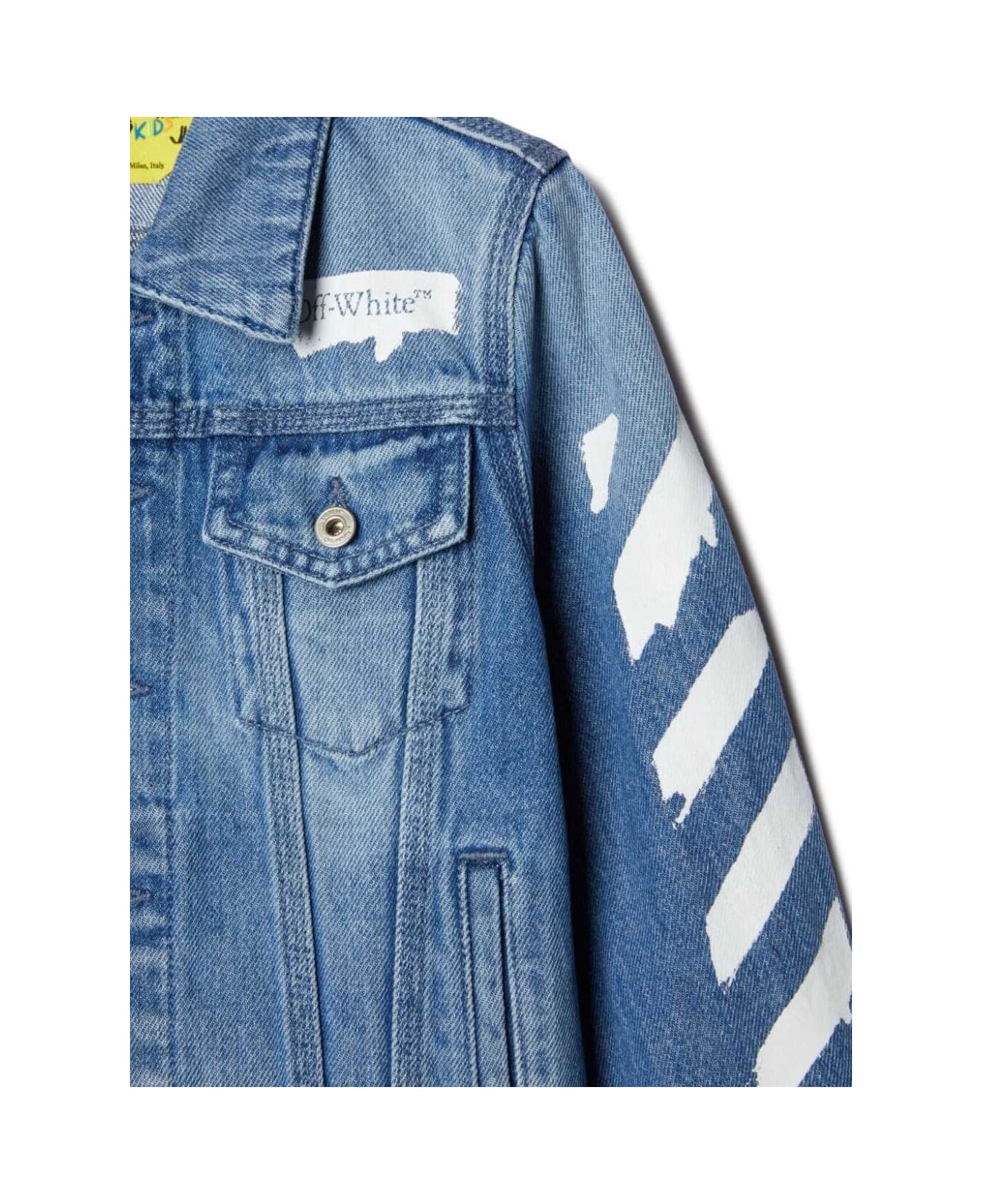 Off-White Light Blue Jacket With Paint Details In Cotton Boy - Blu コート＆ジャケット