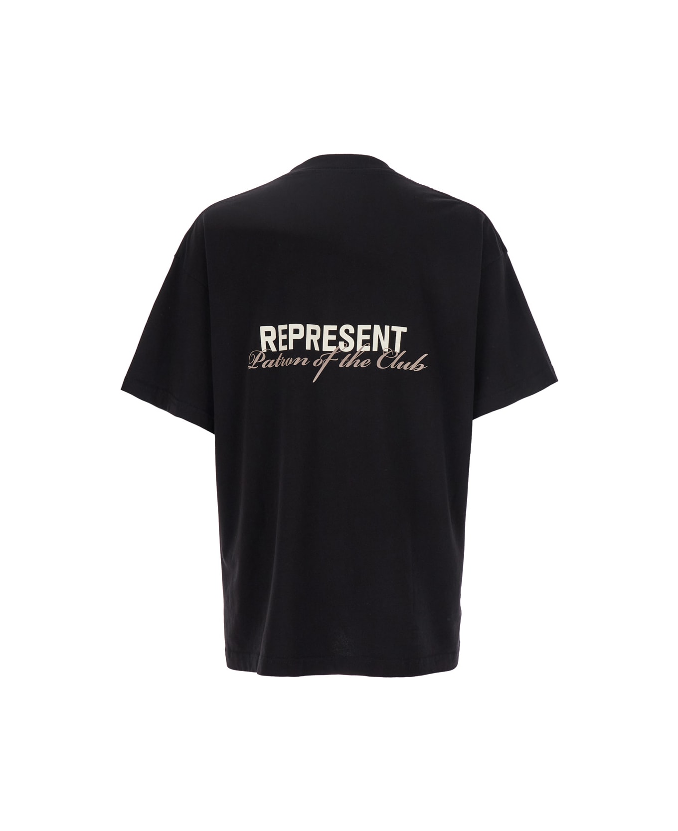 REPRESENT 
patron Of The Club
 Black Crewneck T-shirt With Front And Back Logo Print In Cotton Man - Black