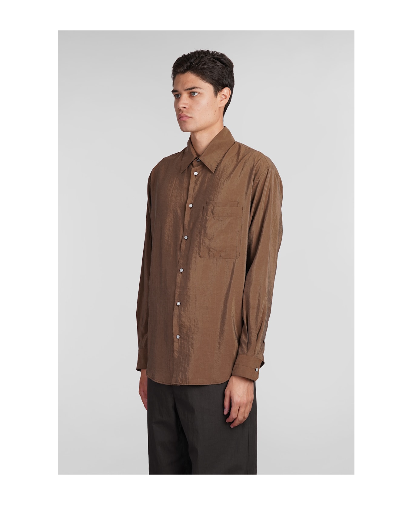 Lemaire Shirt In Brown Silk - brown