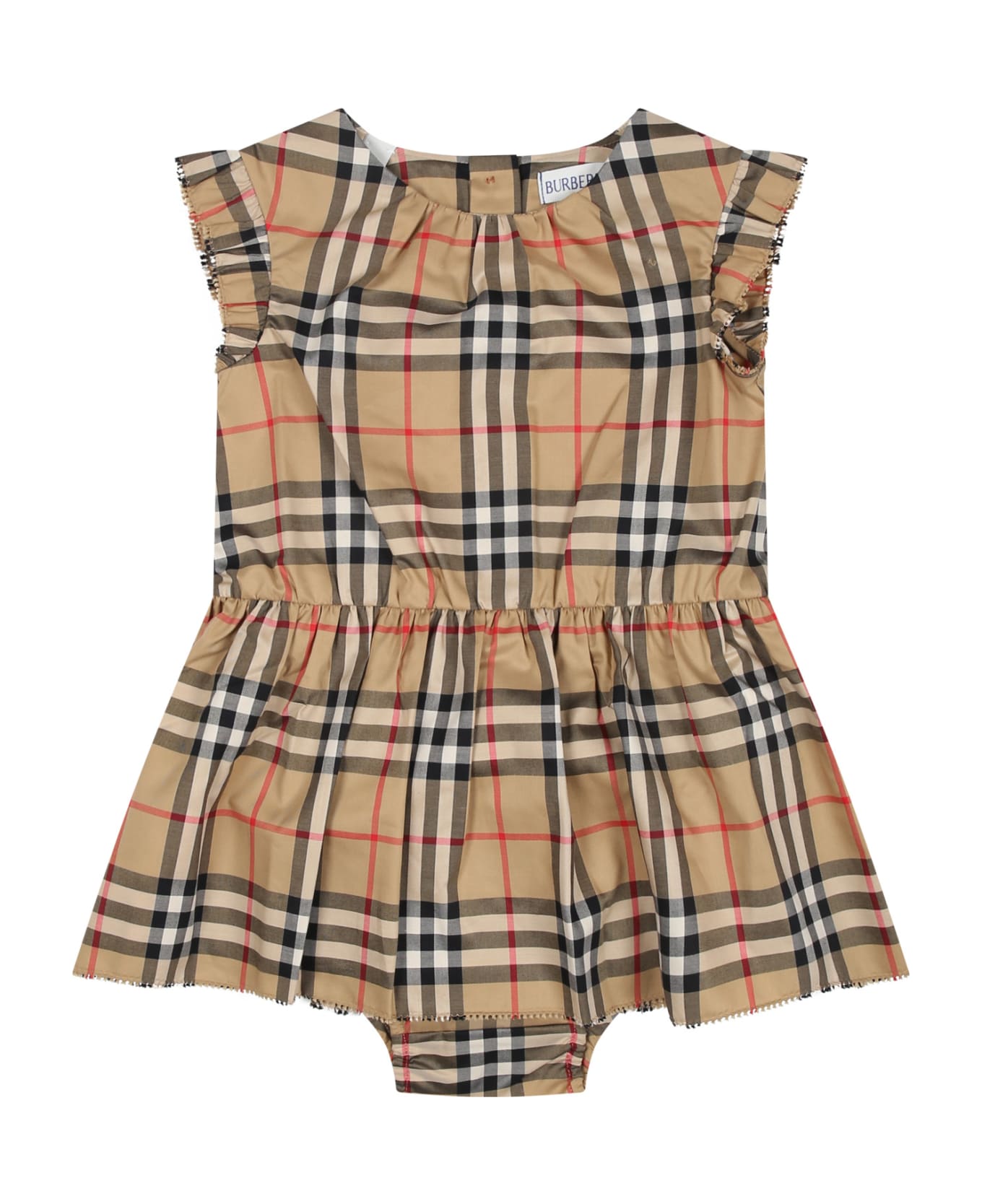 Burberry Beige Dress For Baby Girl With Iconic Vintage Check - Archive Beige Ip Check