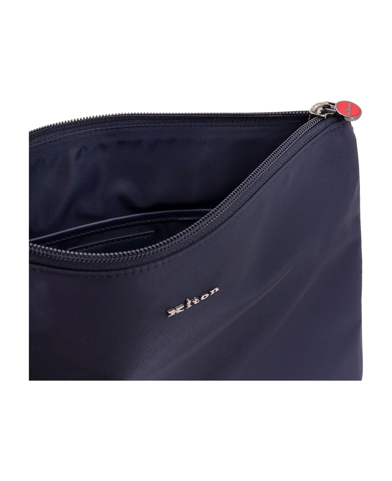 Kiton Nylon Clutch With Metal Lettering Logo - Blue