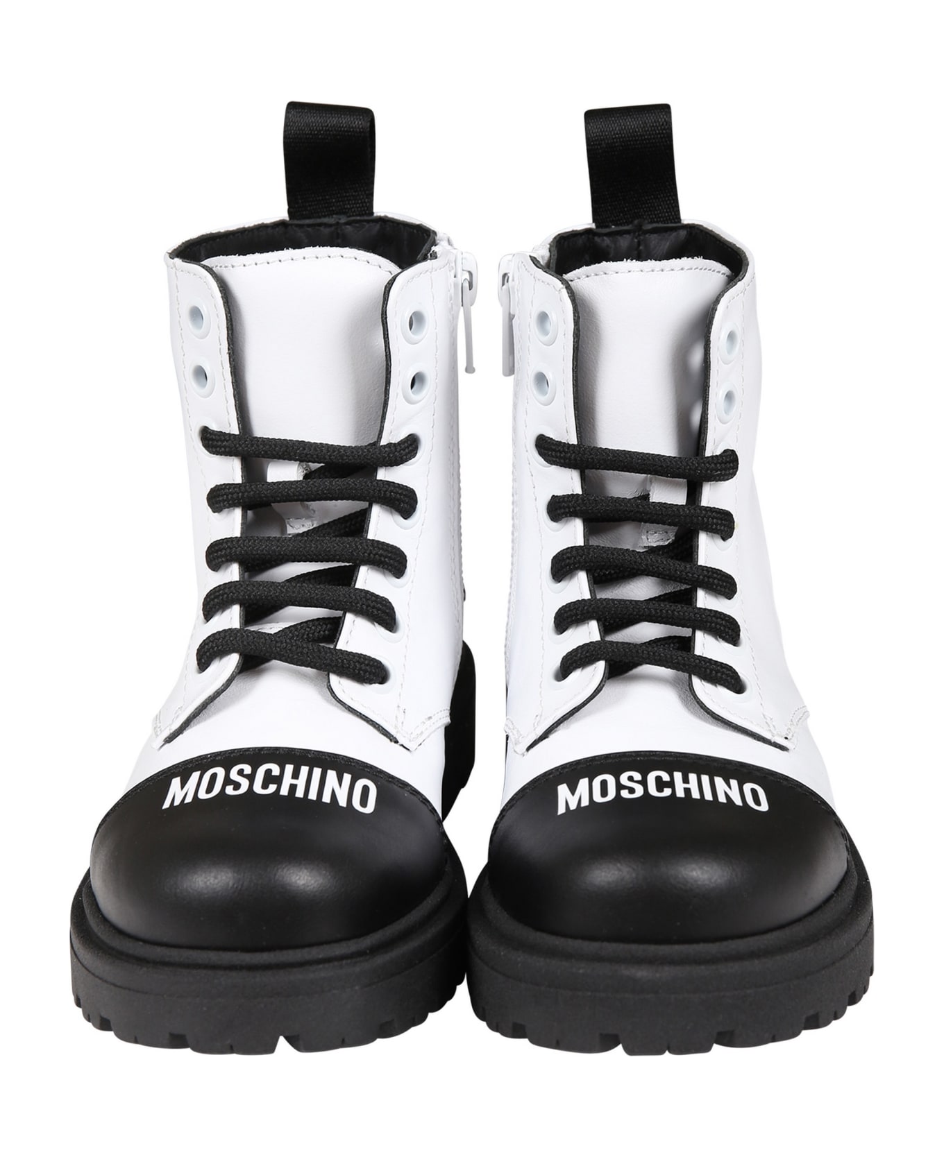 Moschino White Boots For Girl With Teddy Bear And Logo - White
