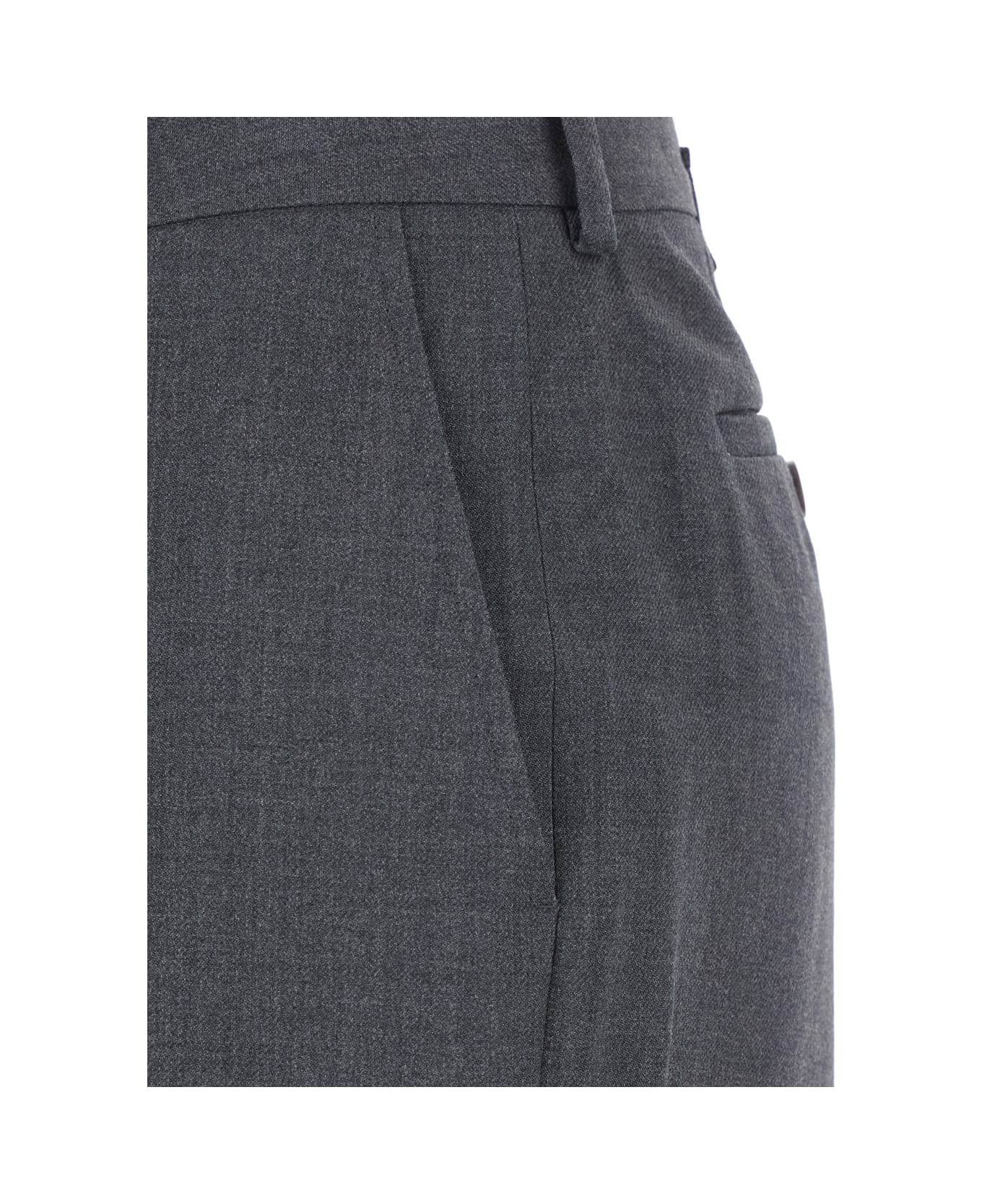 Low Classic Grey Pants With Buckled Belt On The Rear And Wide Leg In Wool Blend Woman - Grey