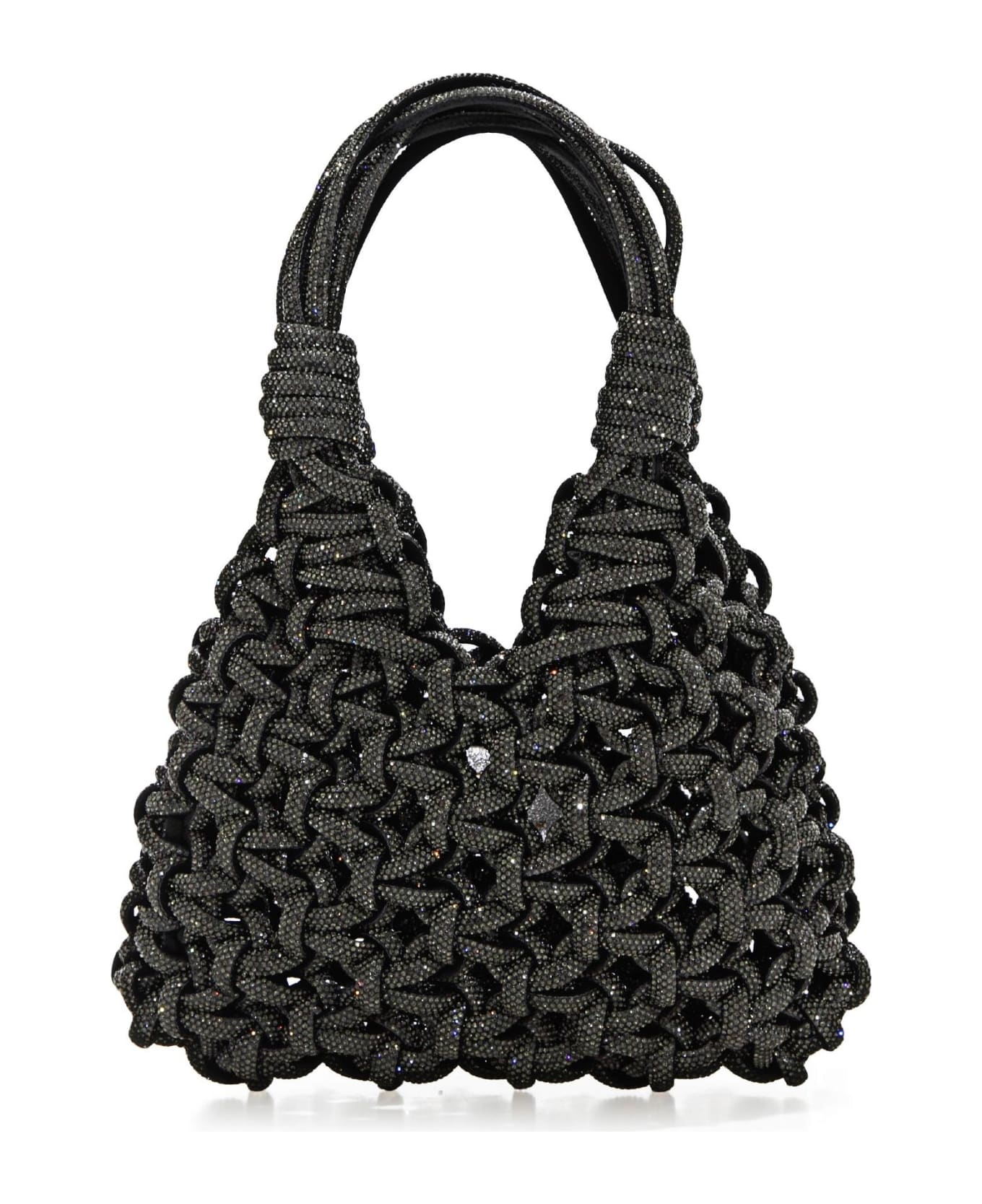 Hibourama Jewel Bag With Weaving And Applied Crystals - Black トートバッグ