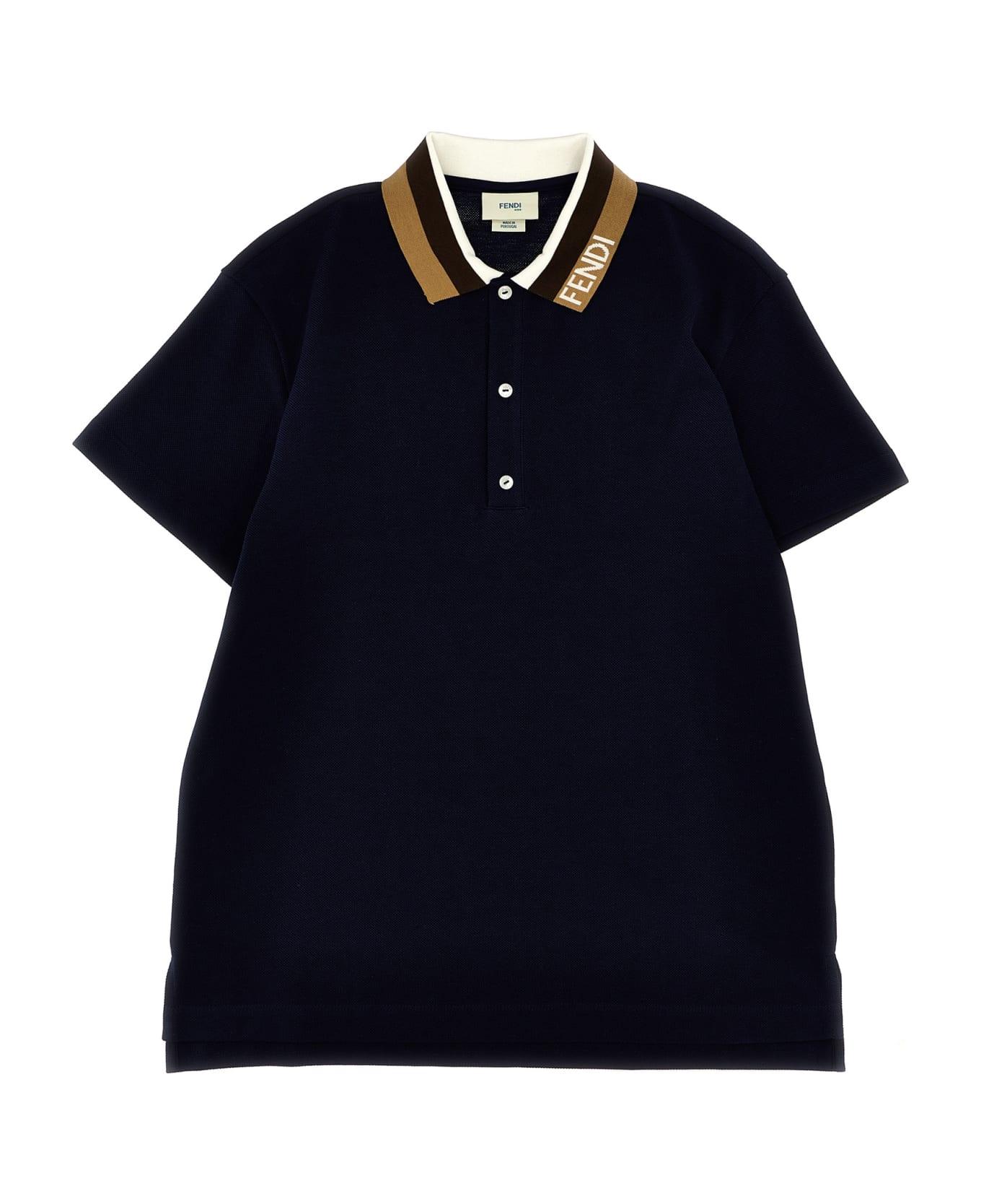 Fendi Logo Collar Polo Shirt - Blue