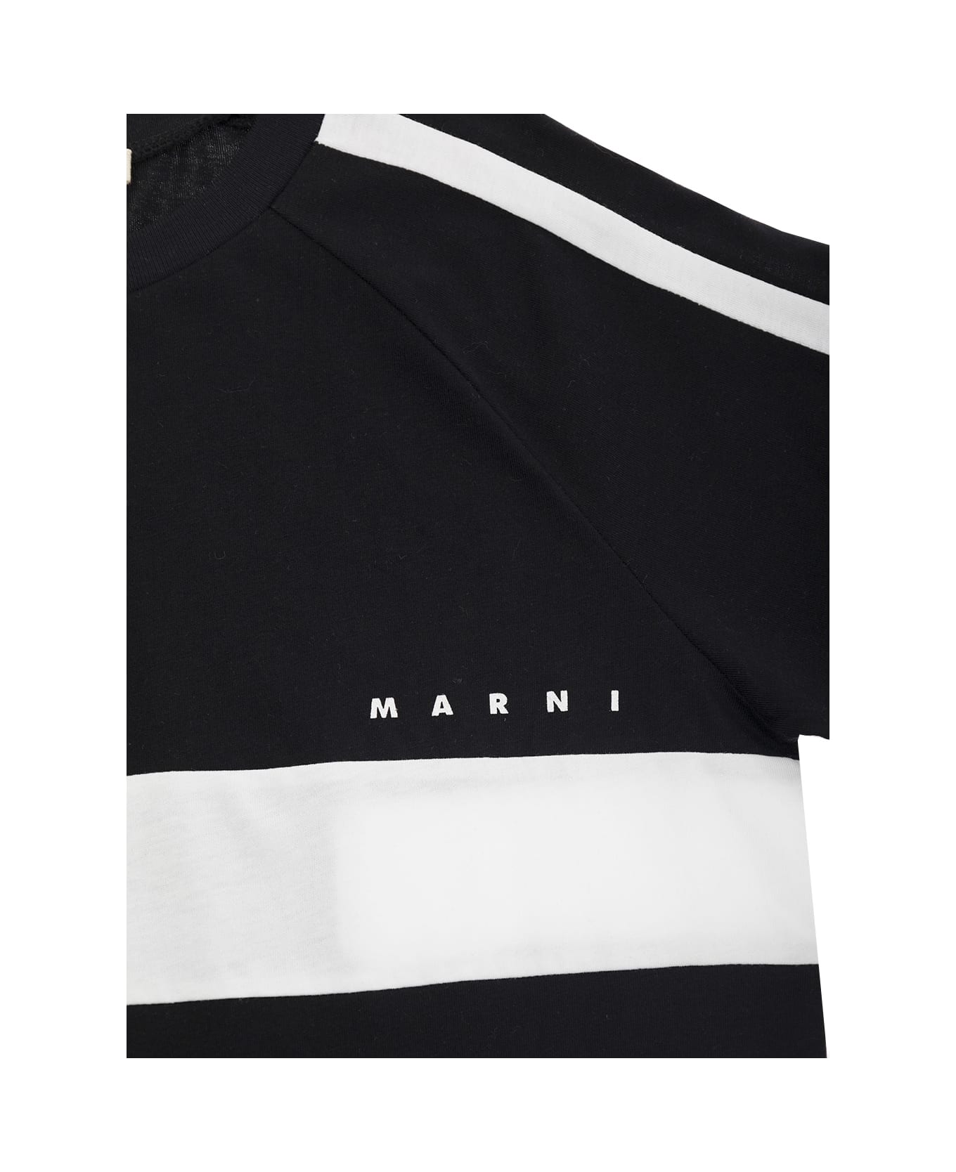 Marni Black And White T-shirt With Logo Detail In Cotton Boy - Black