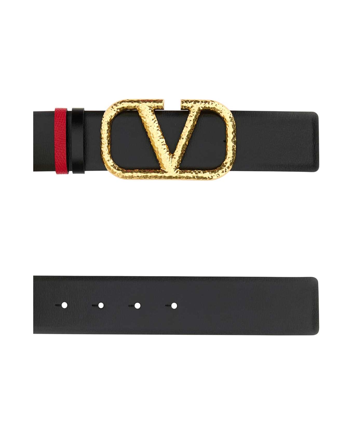 Valentino Garavani Black Leather Vlogo Reversible Belt - NEROROUGEPUR ベルト
