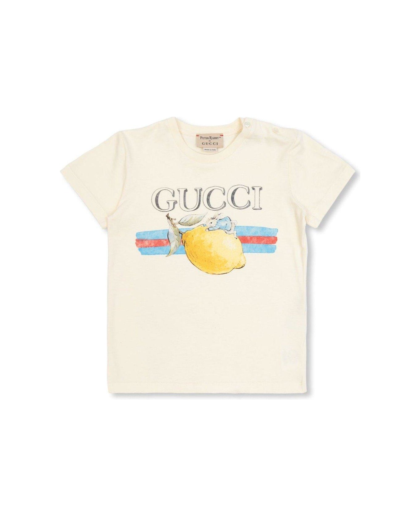 Gucci Logo Printed Crewneck T-shirt - Yellow