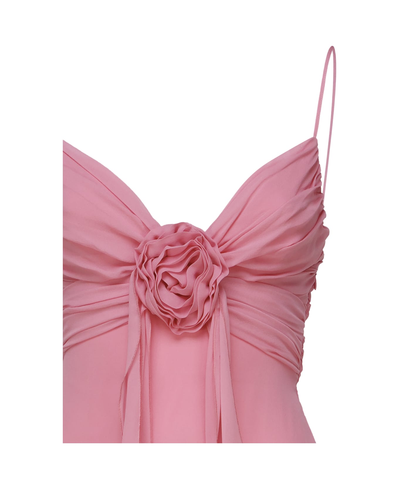 Blumarine Long Silk Dress With Draping And Decorative Rose - Pink geranio