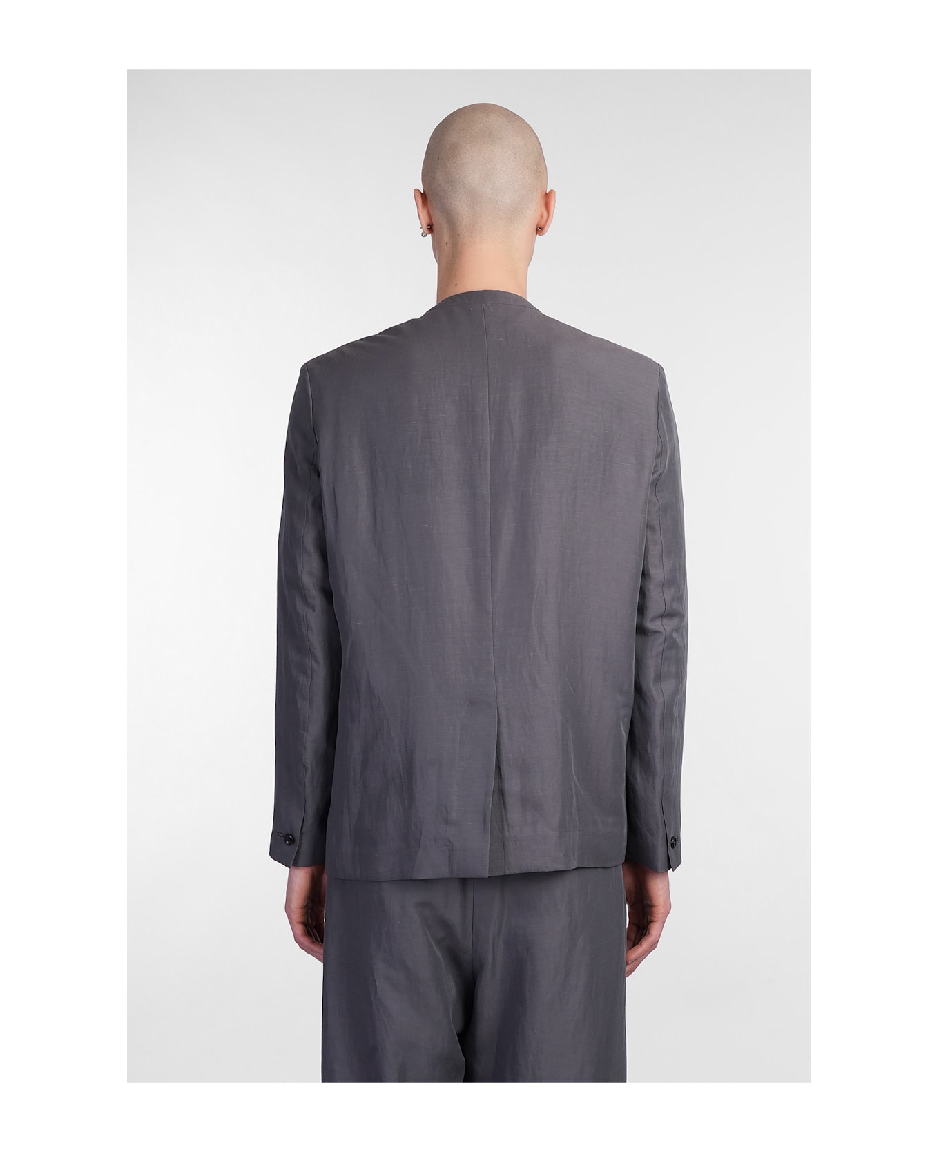 Attachment Blazer In Grey Linen - grey