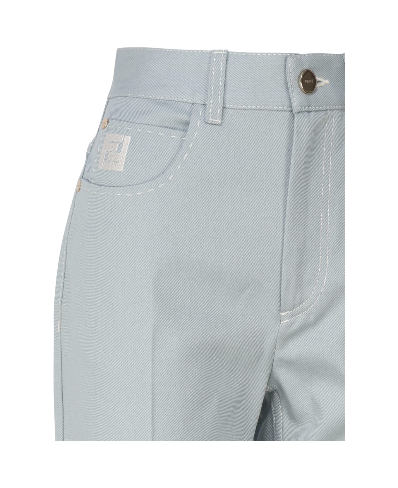 Fendi Cotton Denim Trousers - Pale blue
