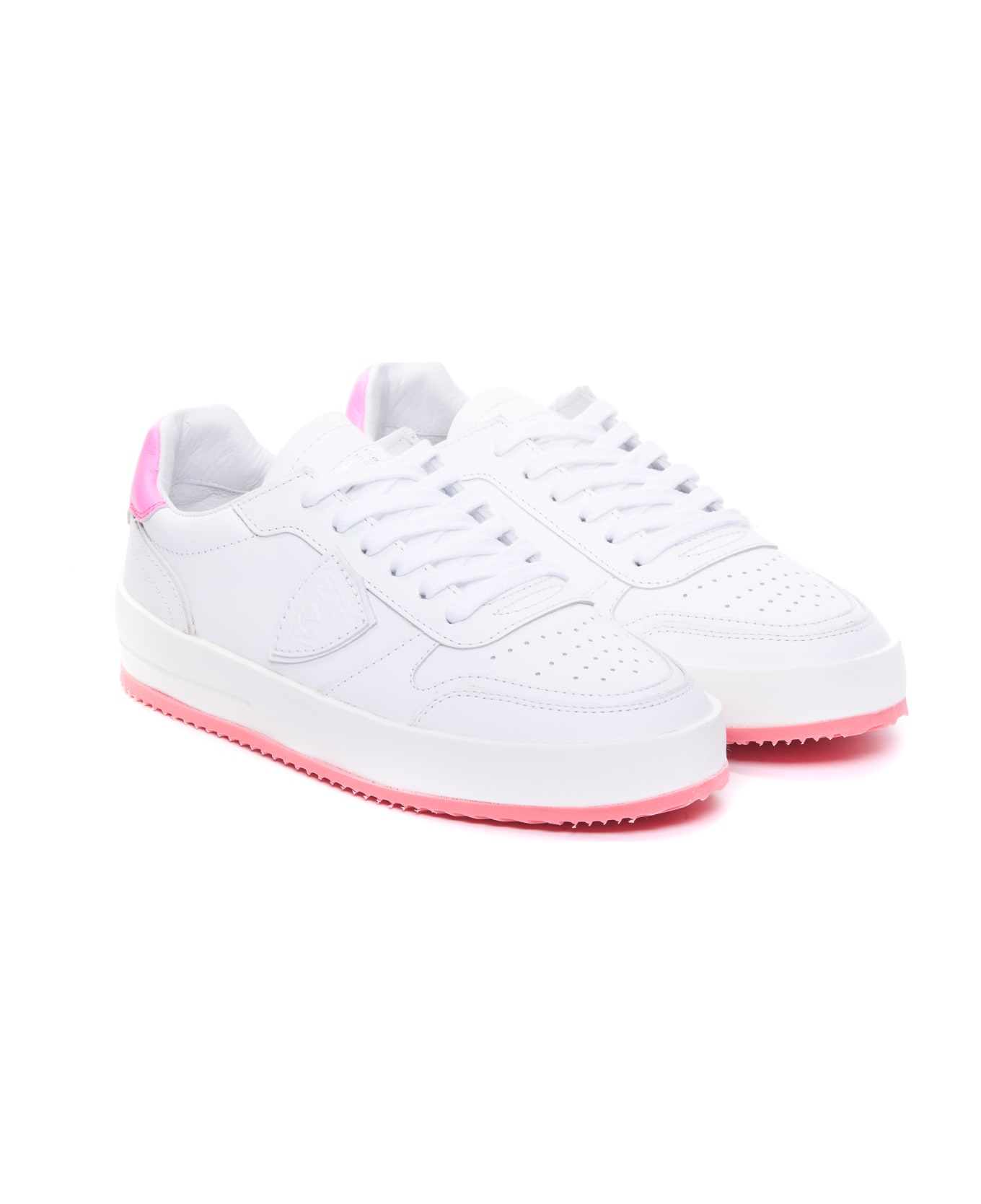 Philippe Model Nice Low Sneakers - Veau Neon Blanc Fucsia