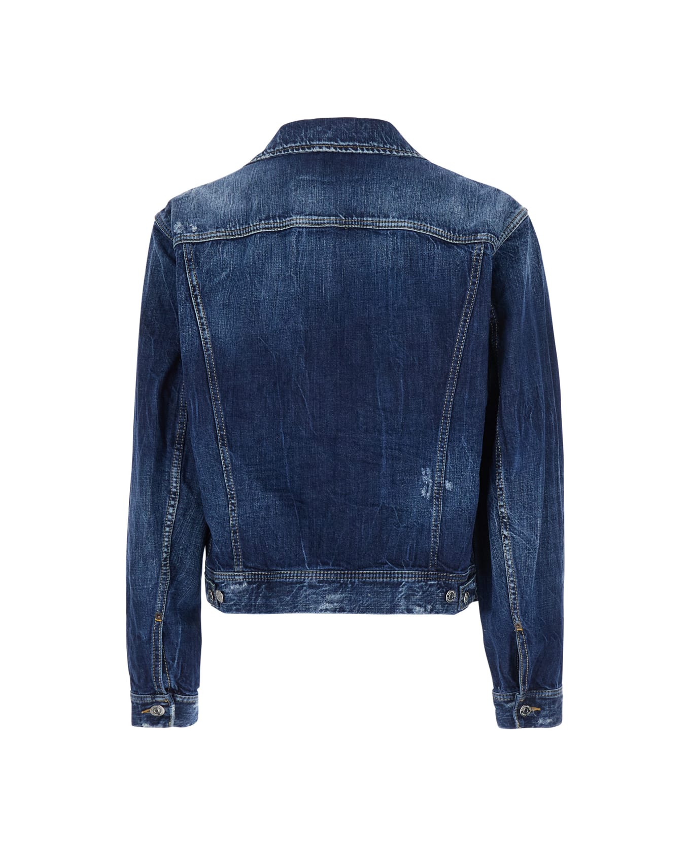 Dsquared2 Blue Jacket With Distressed Effect And Logoed Metal Buttons In Denim Man - Blu