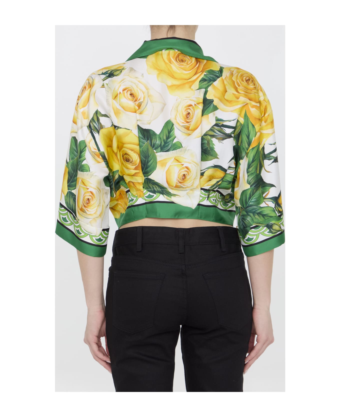 Dolce & Gabbana Rose-print Knotted Shirt - YELLOW