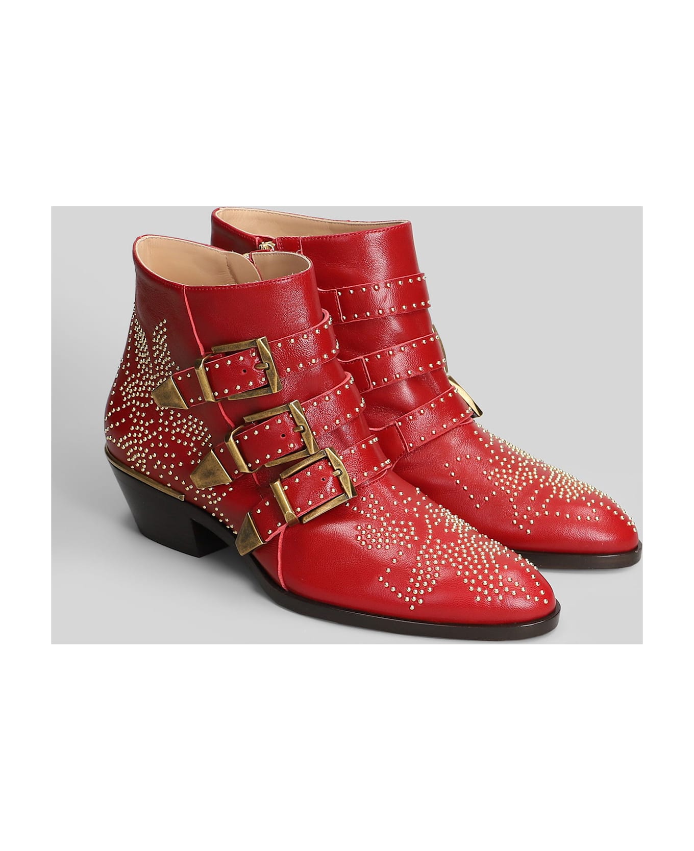 Chloé Susan High Heels Ankle Boots In Red Leather - red
