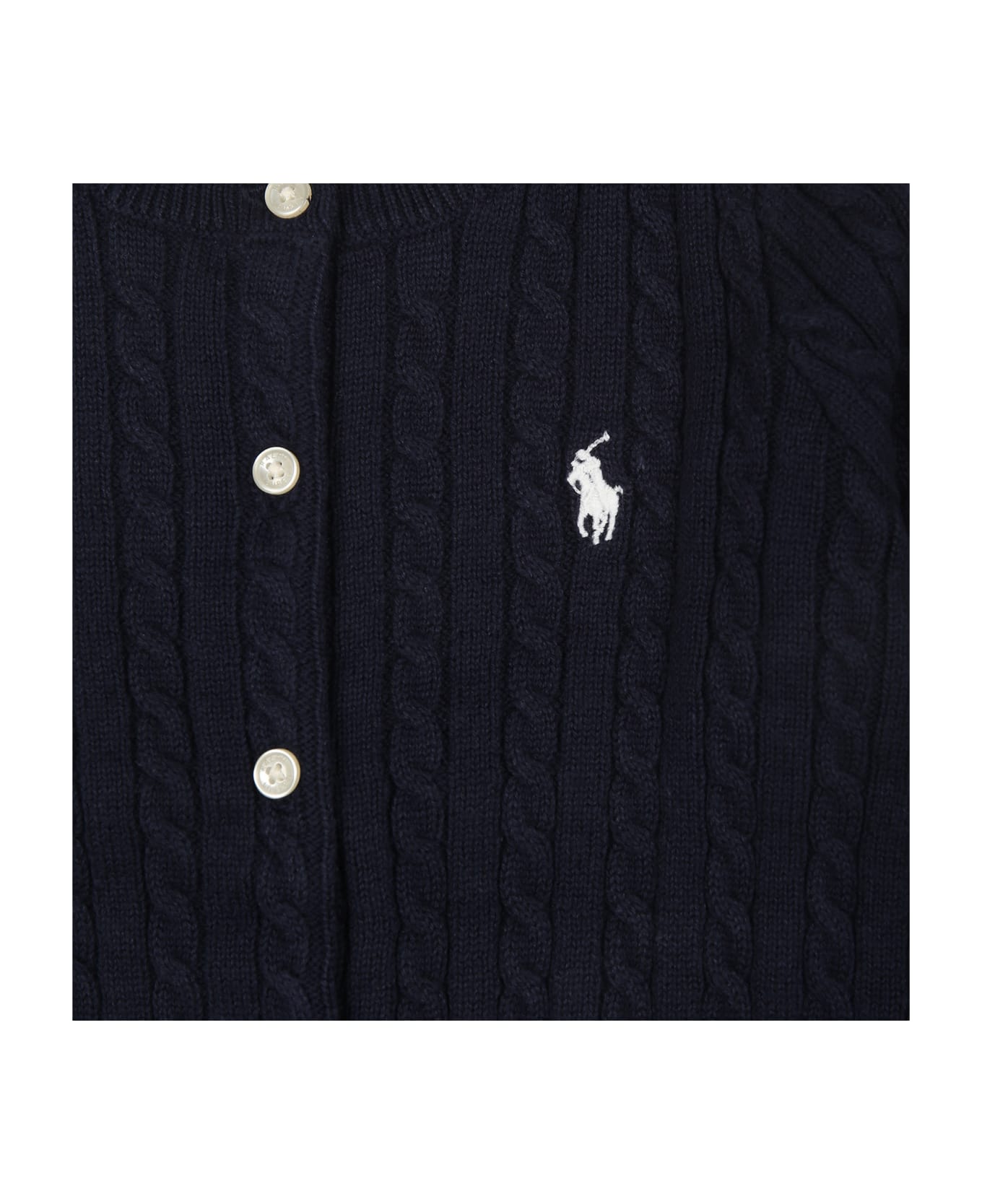 Ralph Lauren Blue Cardigan For Baby Girl With Logo - Blue