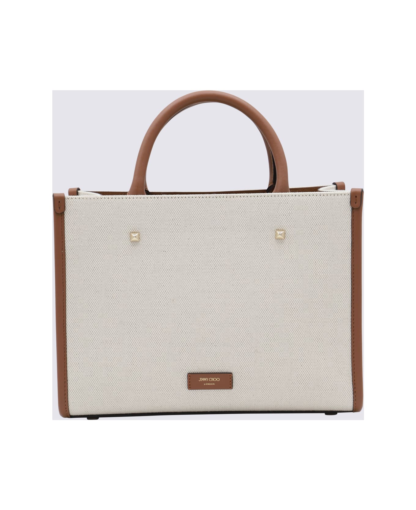 Jimmy Choo Natural Canvas And Leather Avenue Small Tote Bag - NATURAL/TAUPE/D. TAN/L. GOLD トートバッグ