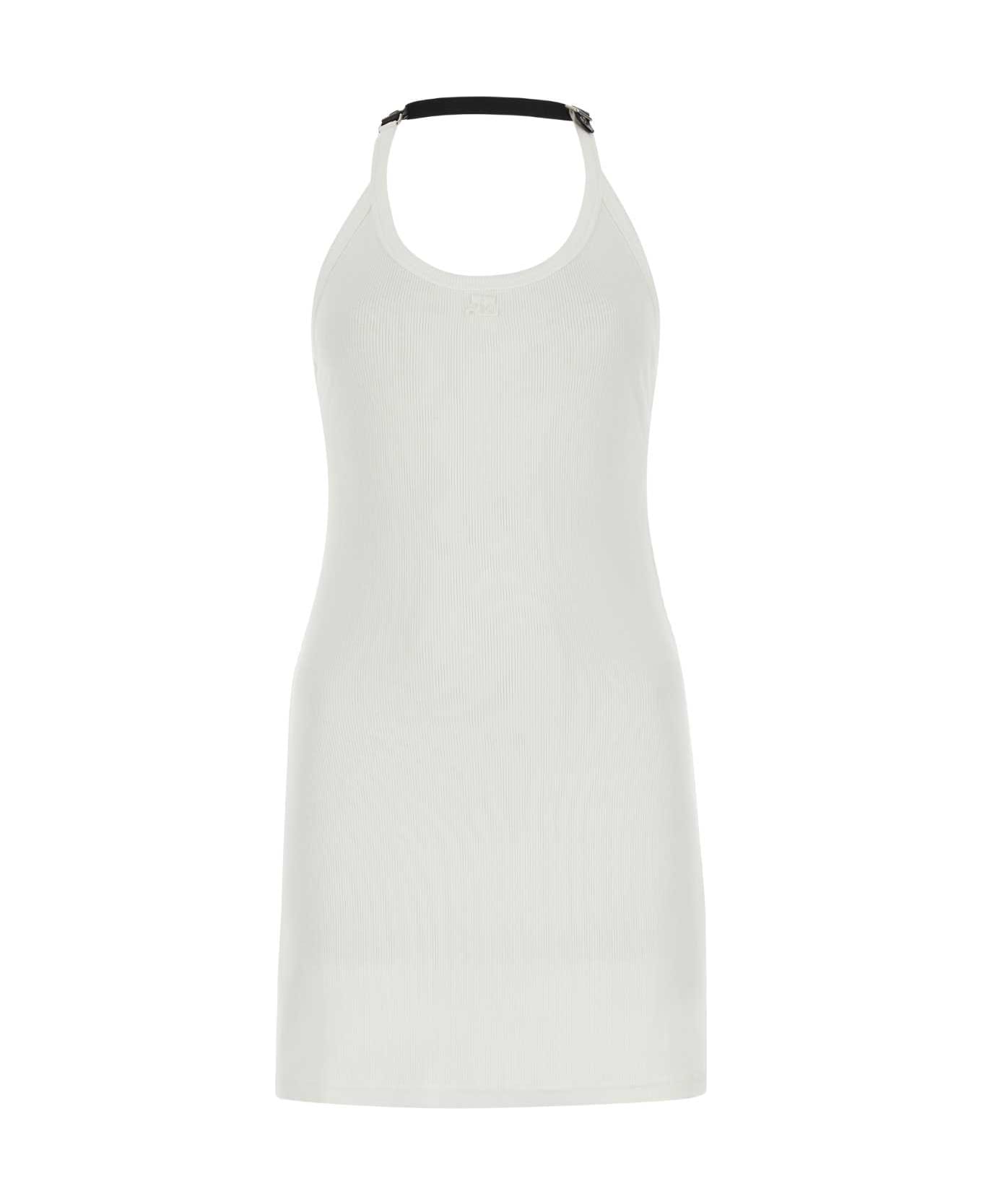 Courrèges White Stretch Cotton Fitted Mini Dress - HERITAGEWHITE