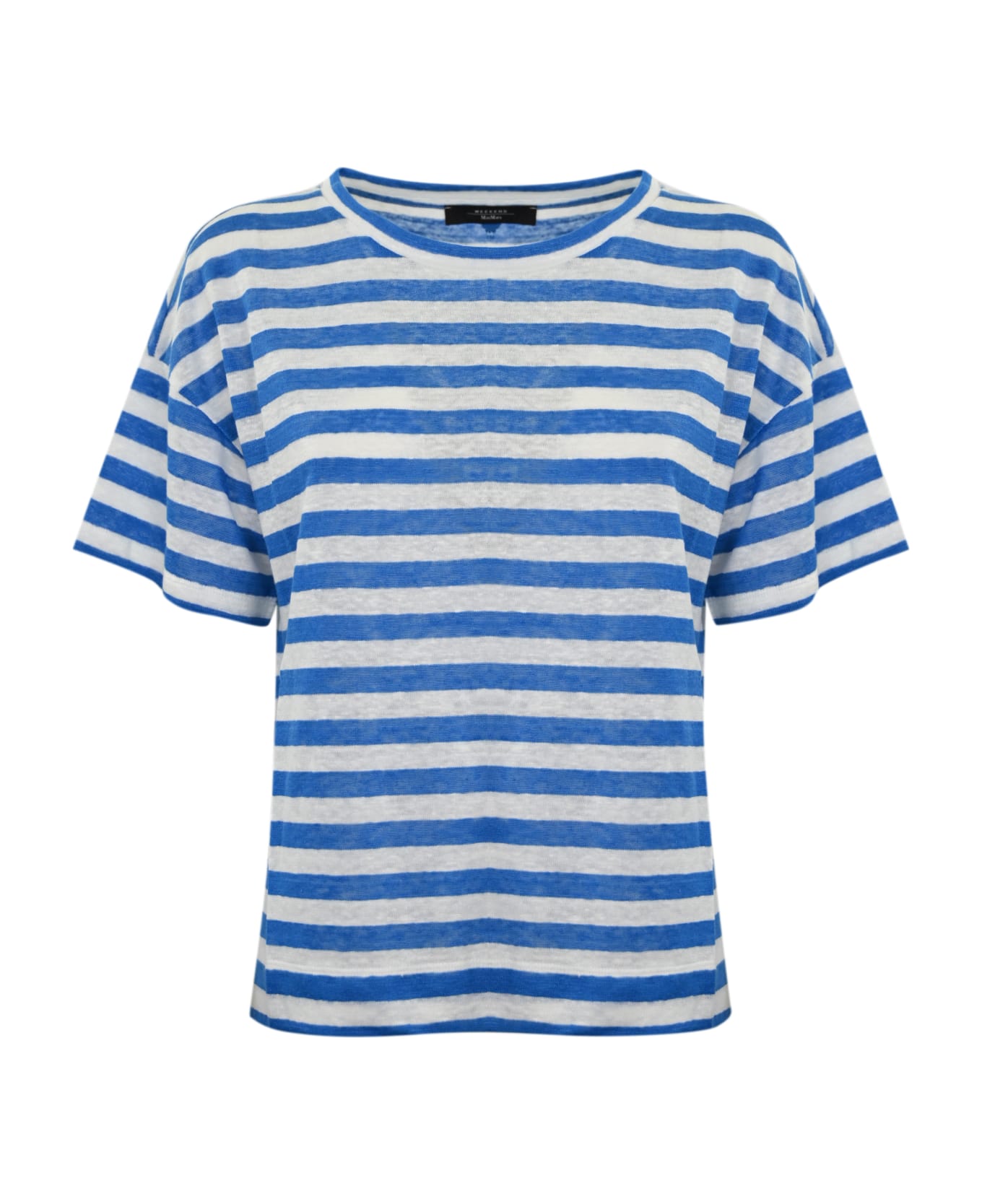 Weekend Max Mara 'falla' T-shirt In White Blue Linen - Off