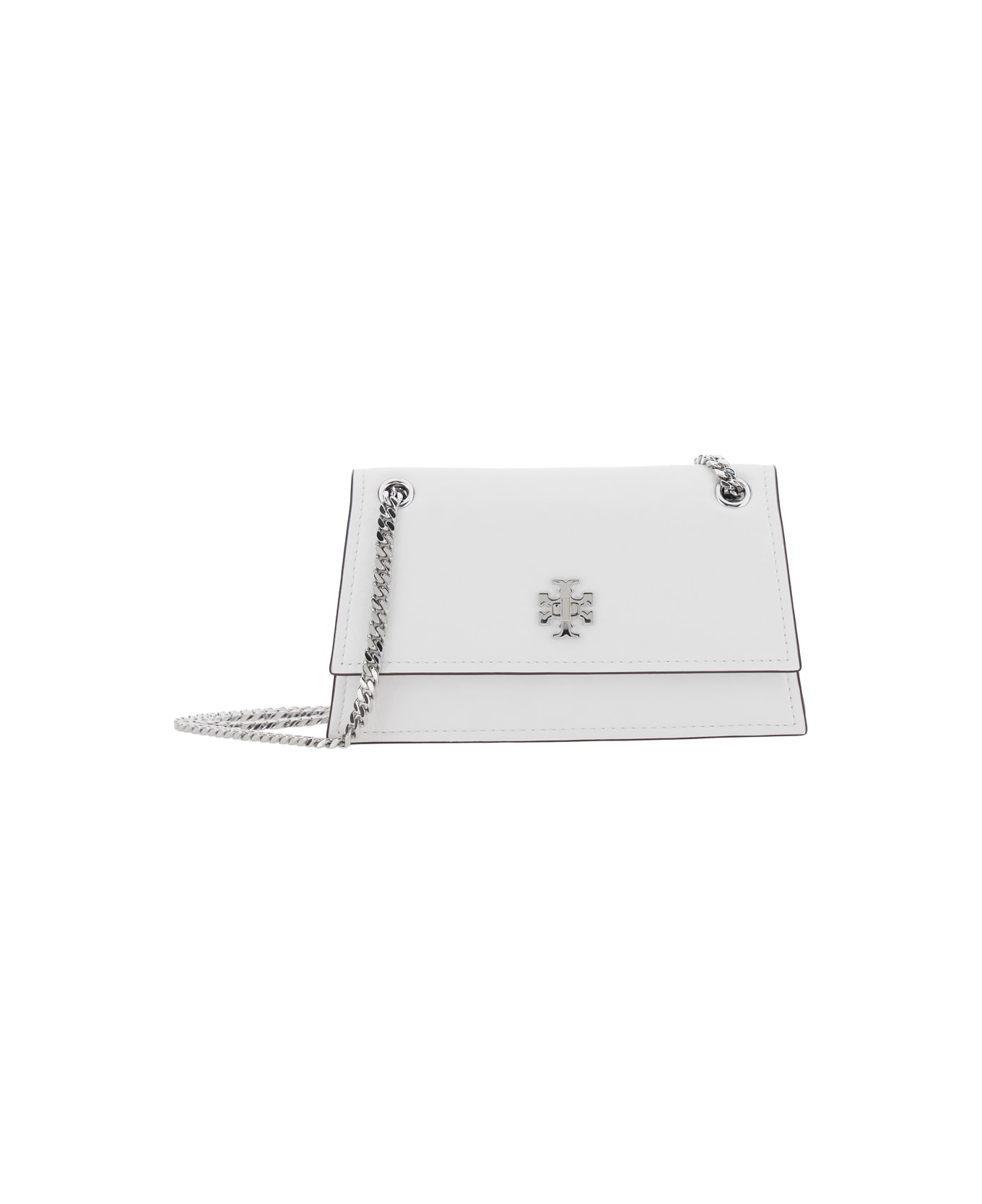 Tory Burch 'kira' White Shoulder Bag With Chain Strap And Metallic Logo On The Front In Leather Woman - White
