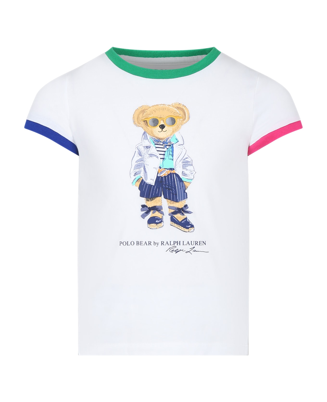 Ralph Lauren White T-shirt For Girl With Polo Bear - White Tシャツ＆ポロシャツ
