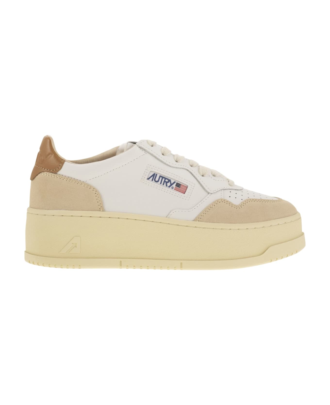 Autry Medalist Platform - Leather And Suede Trainers - White/beige