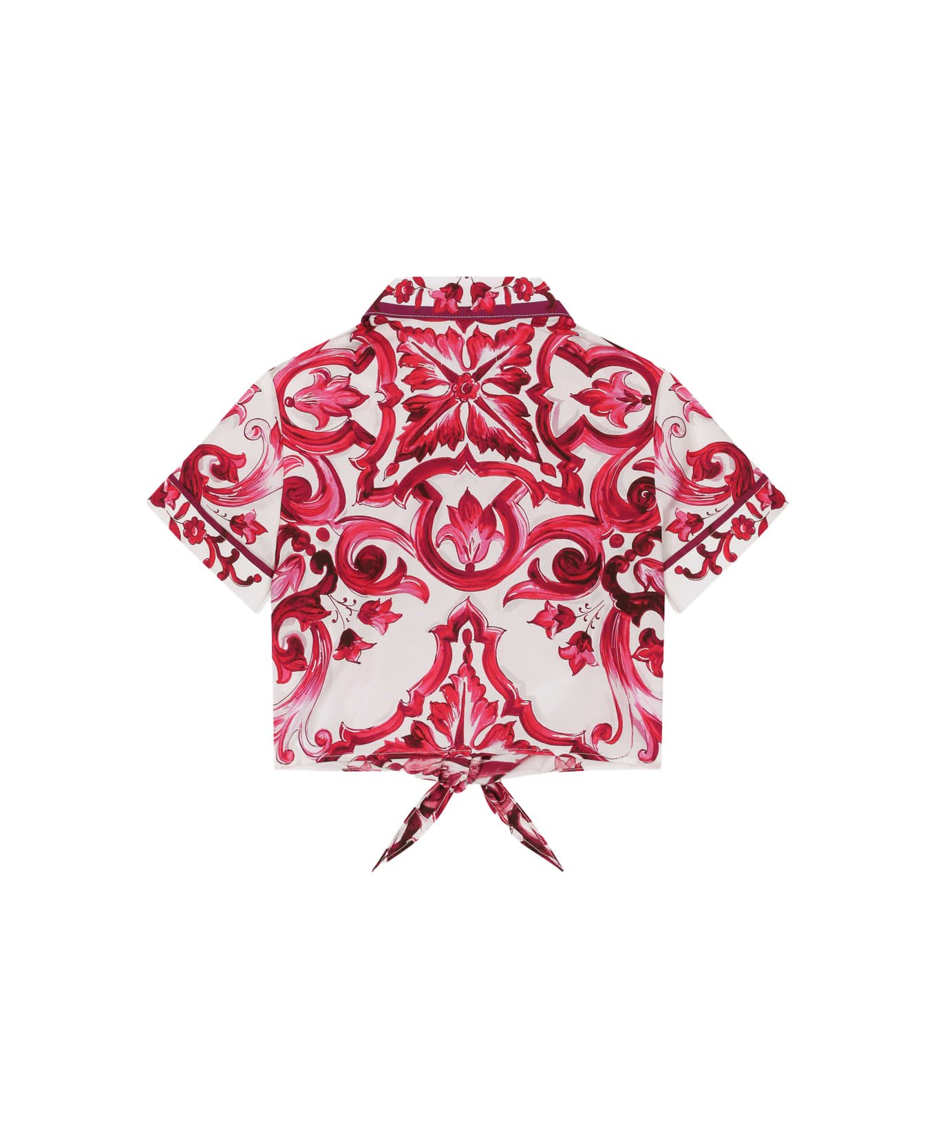 Dolce & Gabbana Poplin Shirt With Short Sleeve And Fuchsia Majolica Print - Pink シャツ