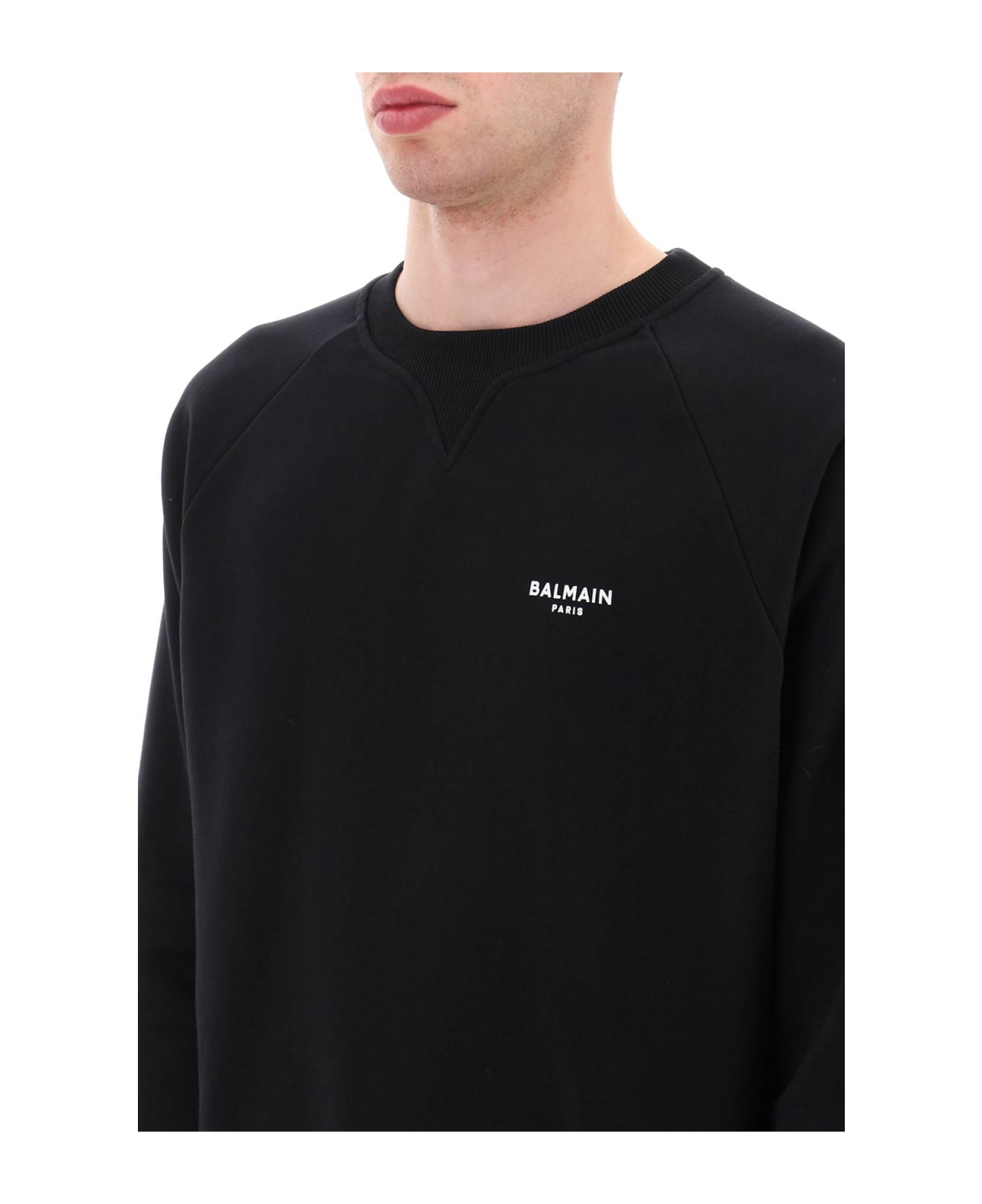 Balmain Crew-neck Sweatshirt With Flocked Logo - black フリース