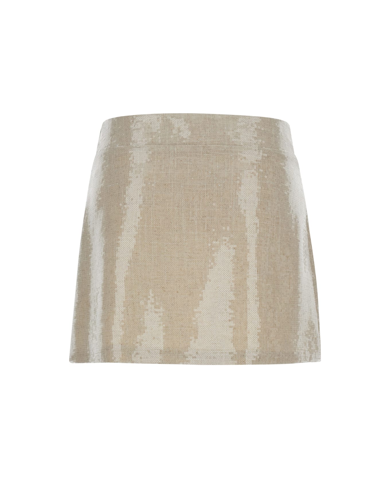 Federica Tosi Biege Mini Skirt With Sequins In Linen Blend Woman - Beige