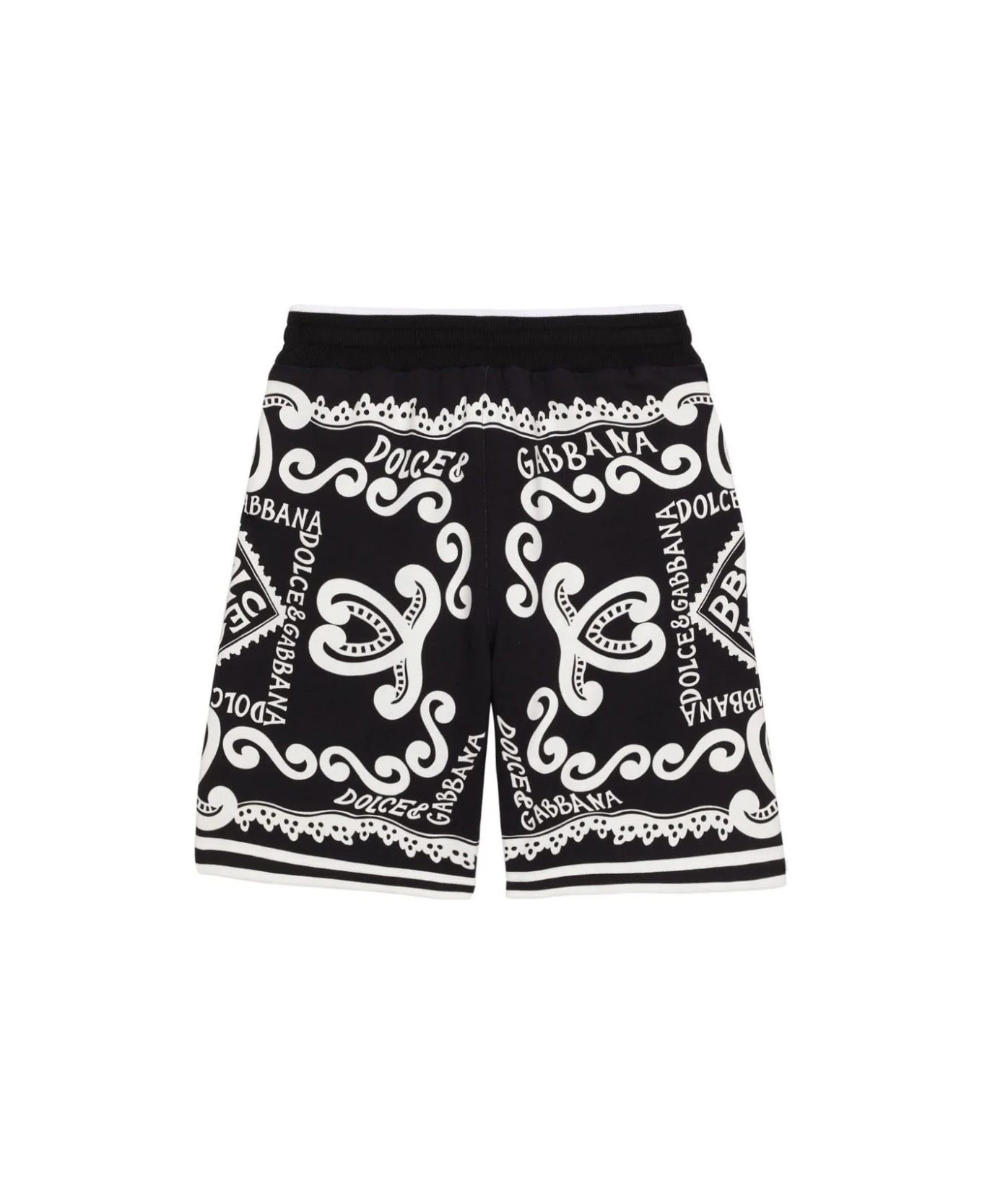 Dolce & Gabbana Jersey Bermuda Shorts With Marina Print - Xr Marina Blu