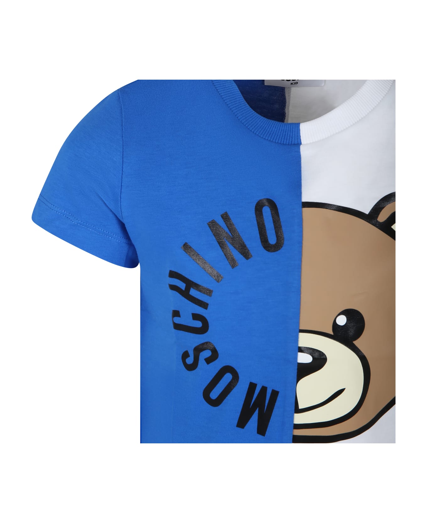 Moschino Blue T-shirt For Kids With Teddy Bear And Logo - Blue