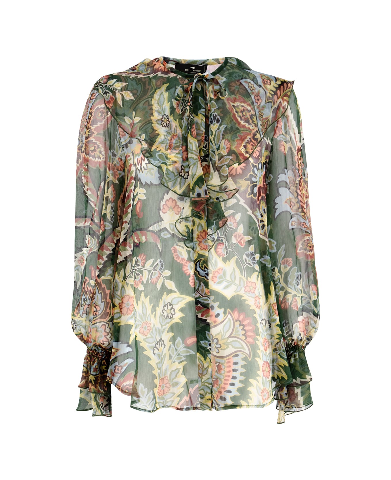 Etro Floral-printed Ruffled Shirt - GREEN