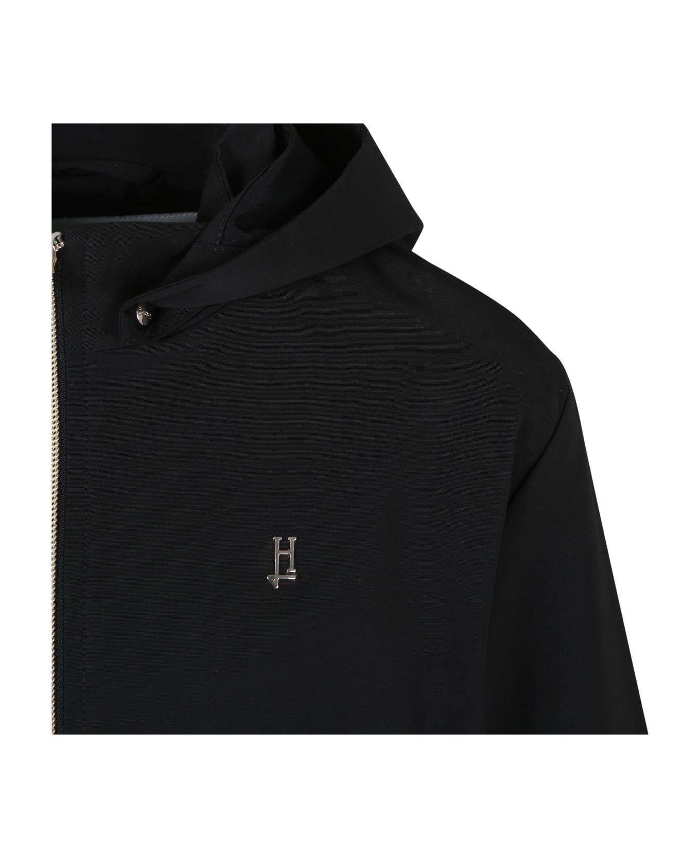 Herno Black Jacket For Girl With Logo - Black