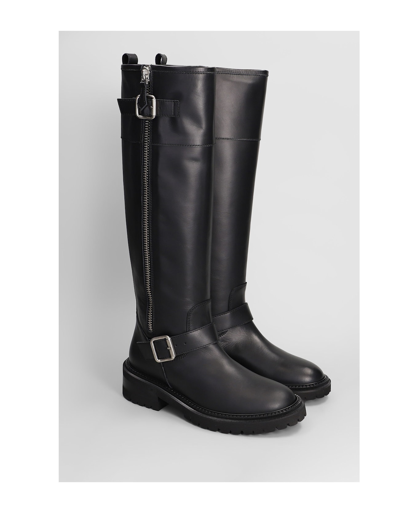 Via Roma 15 Low Heels Boots In Black Leather - black