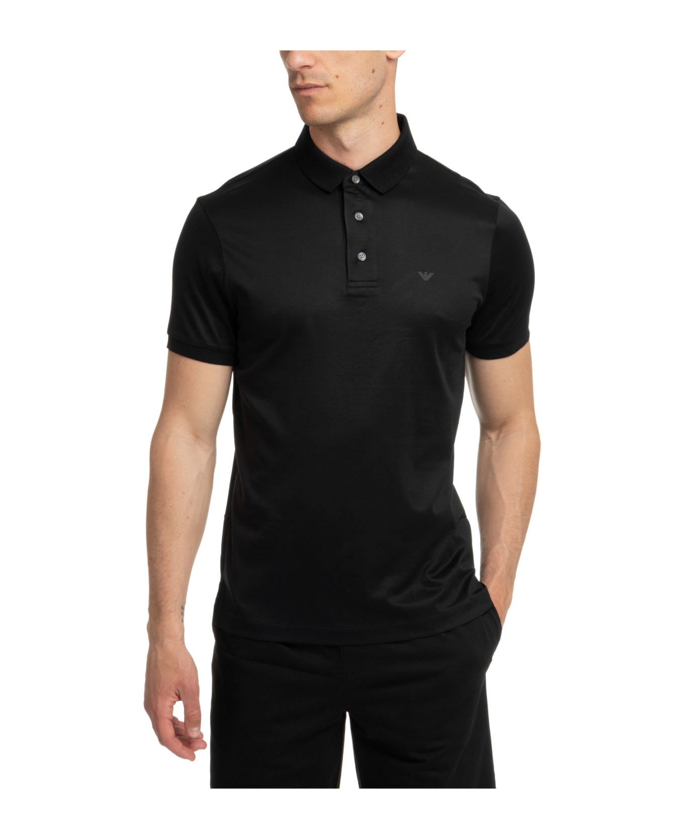 Emporio Armani Cotton Polo Shirt - Black