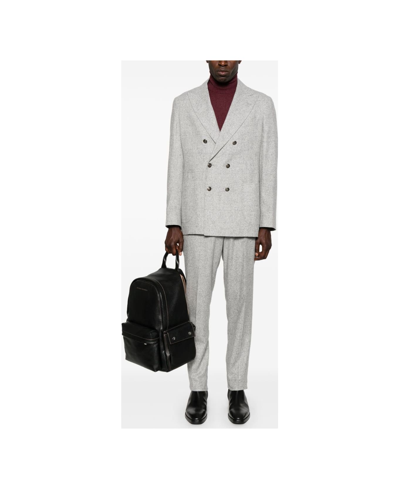 Brunello Cucinelli Wool And Silk Double-breasted Suit - Light Grey