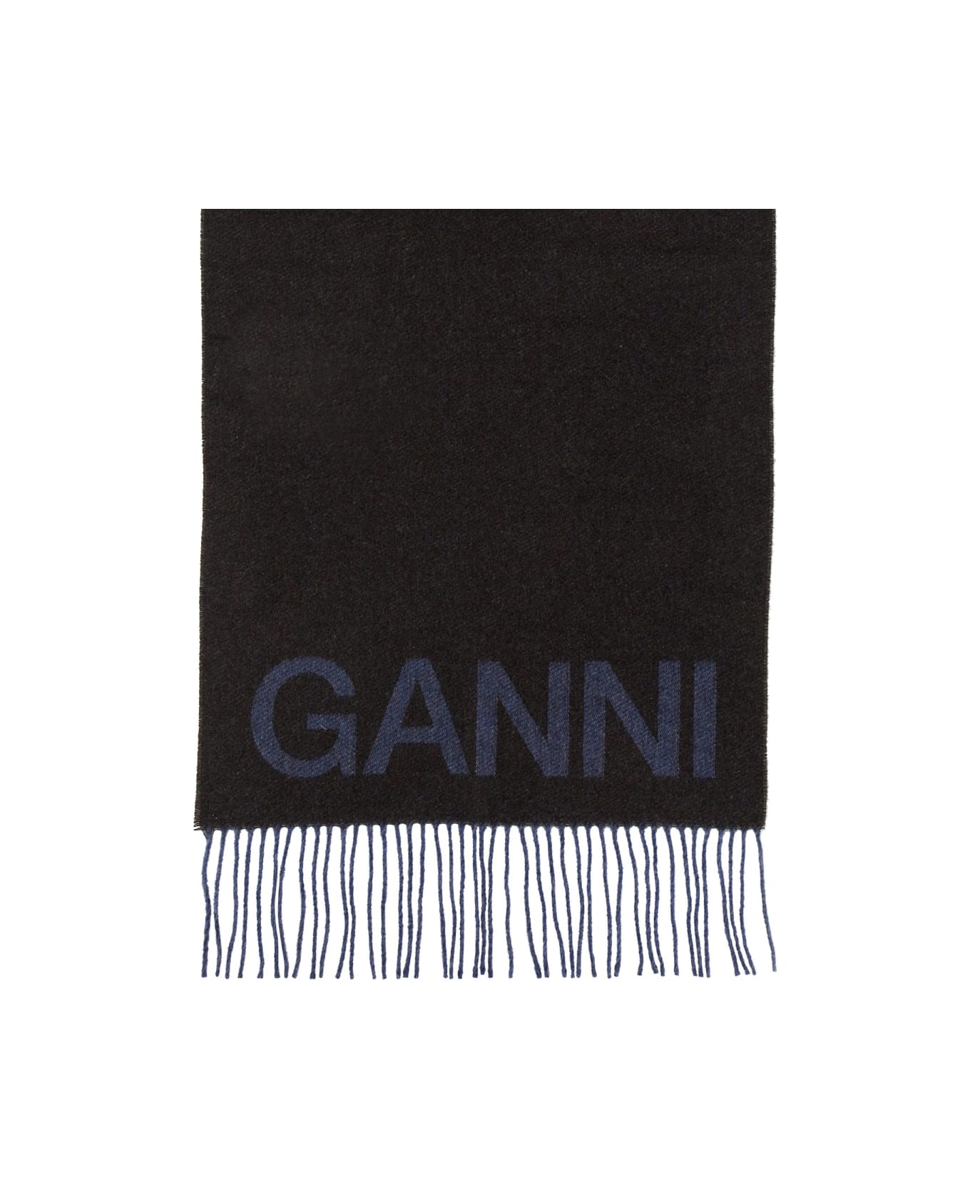Ganni Scarf With Logo - BROWN
