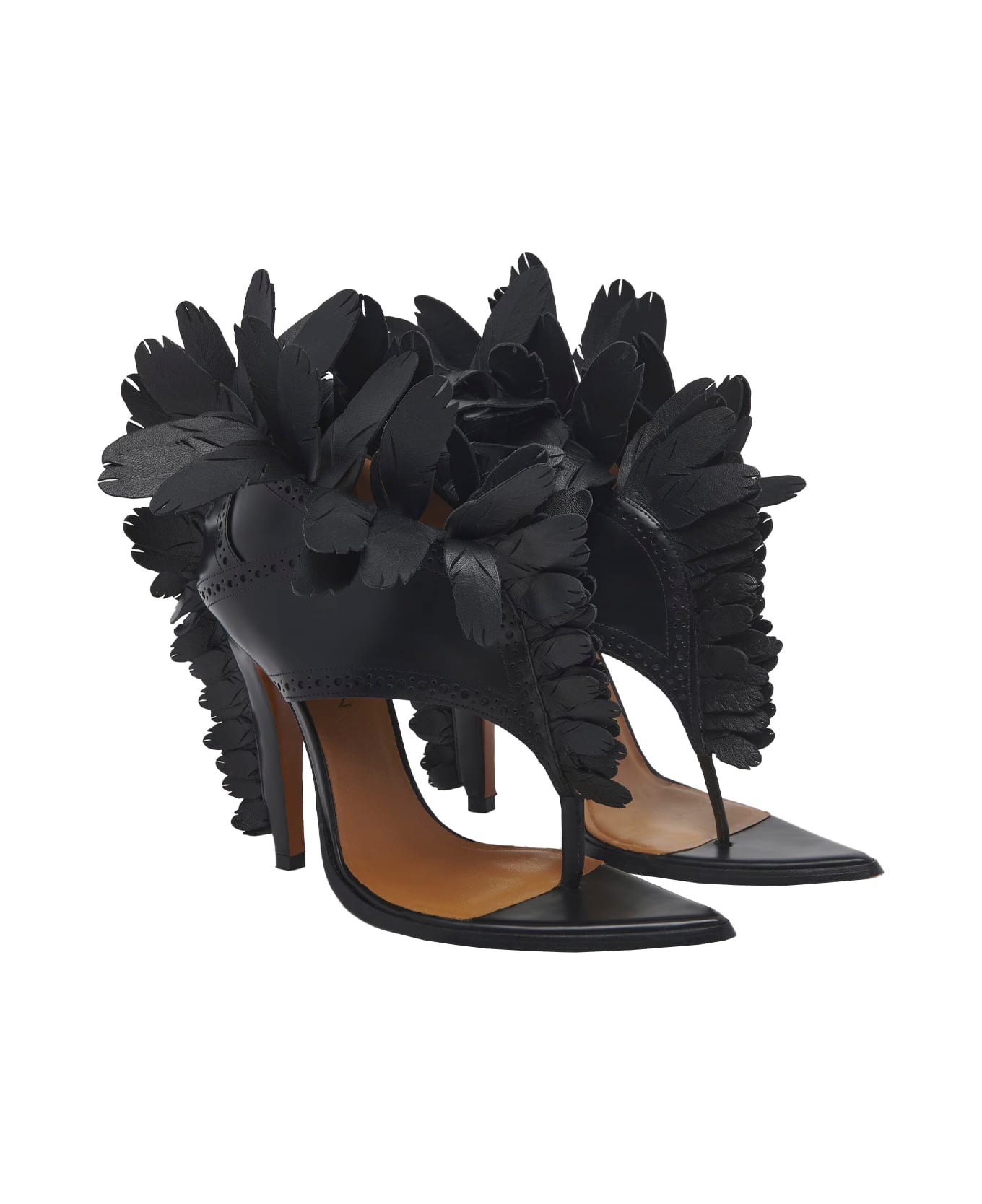 Alexander McQueen Black Feathered Sandals - BLACK