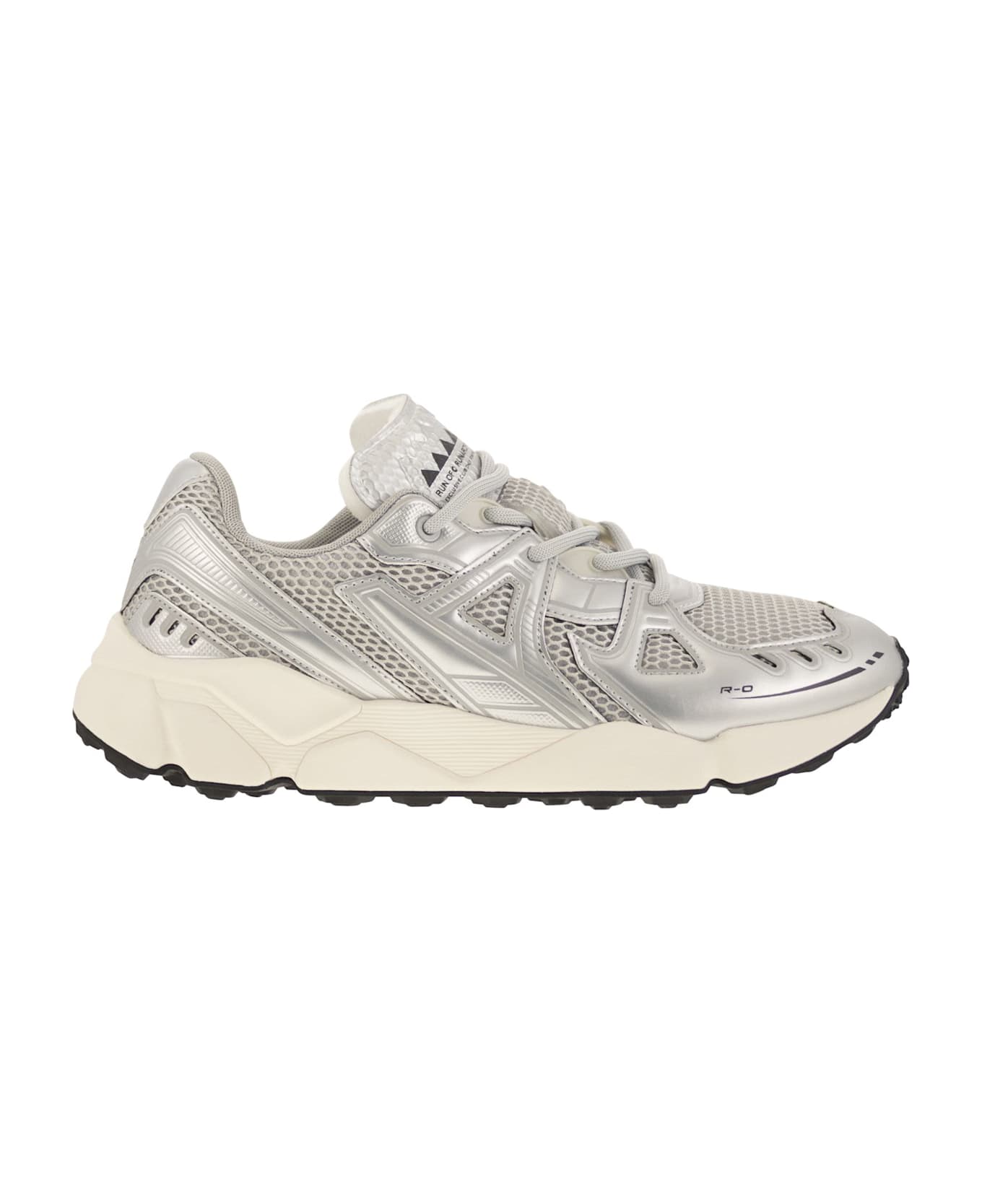 RUN OF Leather And Fabric Trainers - Silver