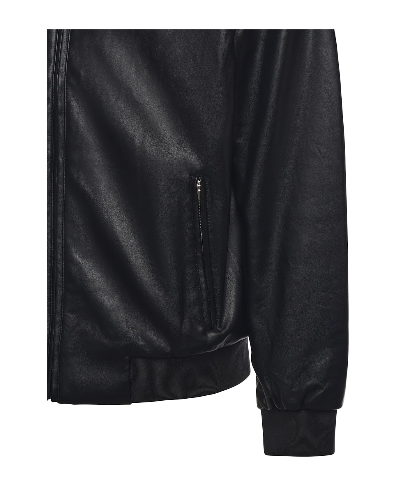 Calvin Klein Faux Leather Bomber Jacket - Black