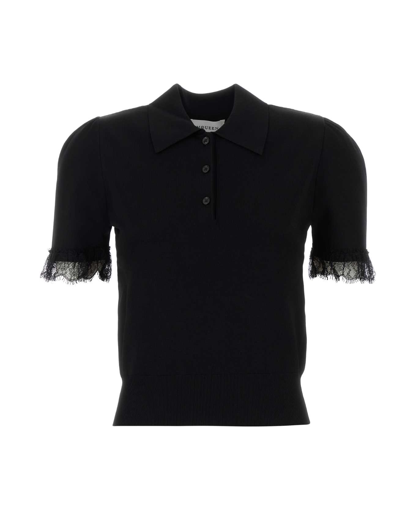 Alexander McQueen Black Viscose Blend Polo Shirt - BLACK