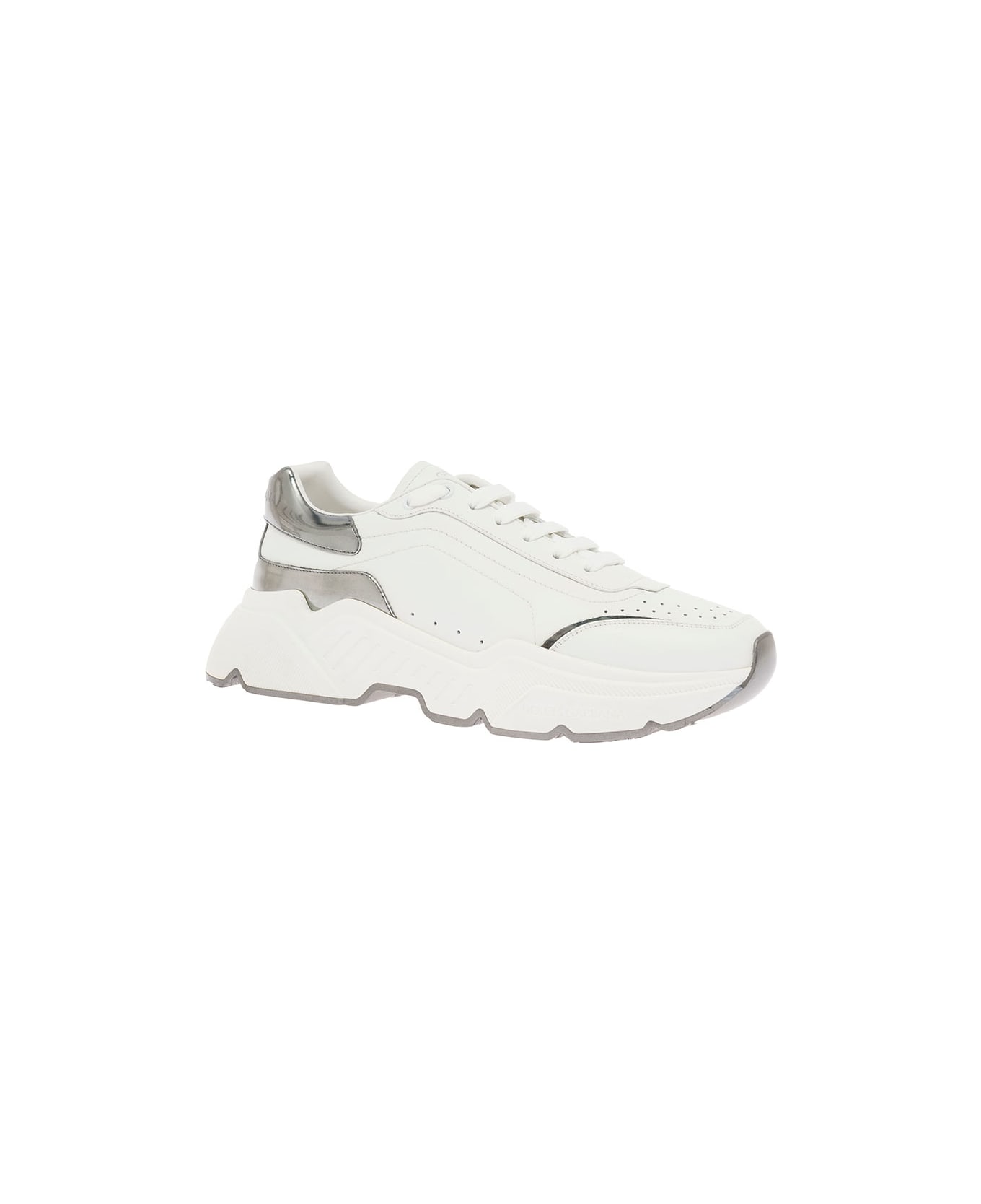 Dolce & Gabbana Man's Daymaster  White And Silver Leather  Sneakers - White