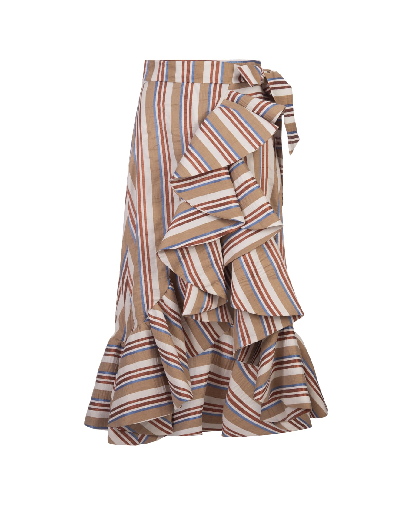 Stella Jean Striped Midi Skirt With Ruffle - Brown