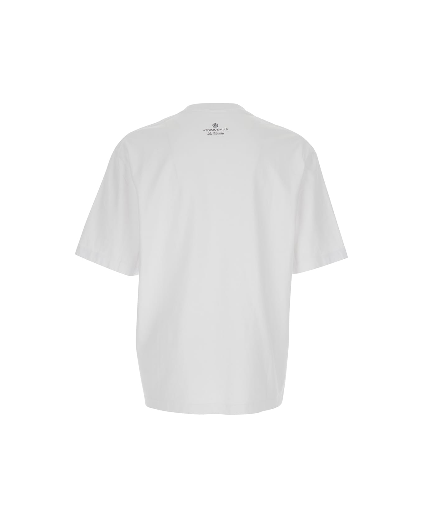 Jacquemus 'le T-shirt Marino' White Crewneck T-shirt With Maxi Print On The Front In Cotton Man - White シャツ