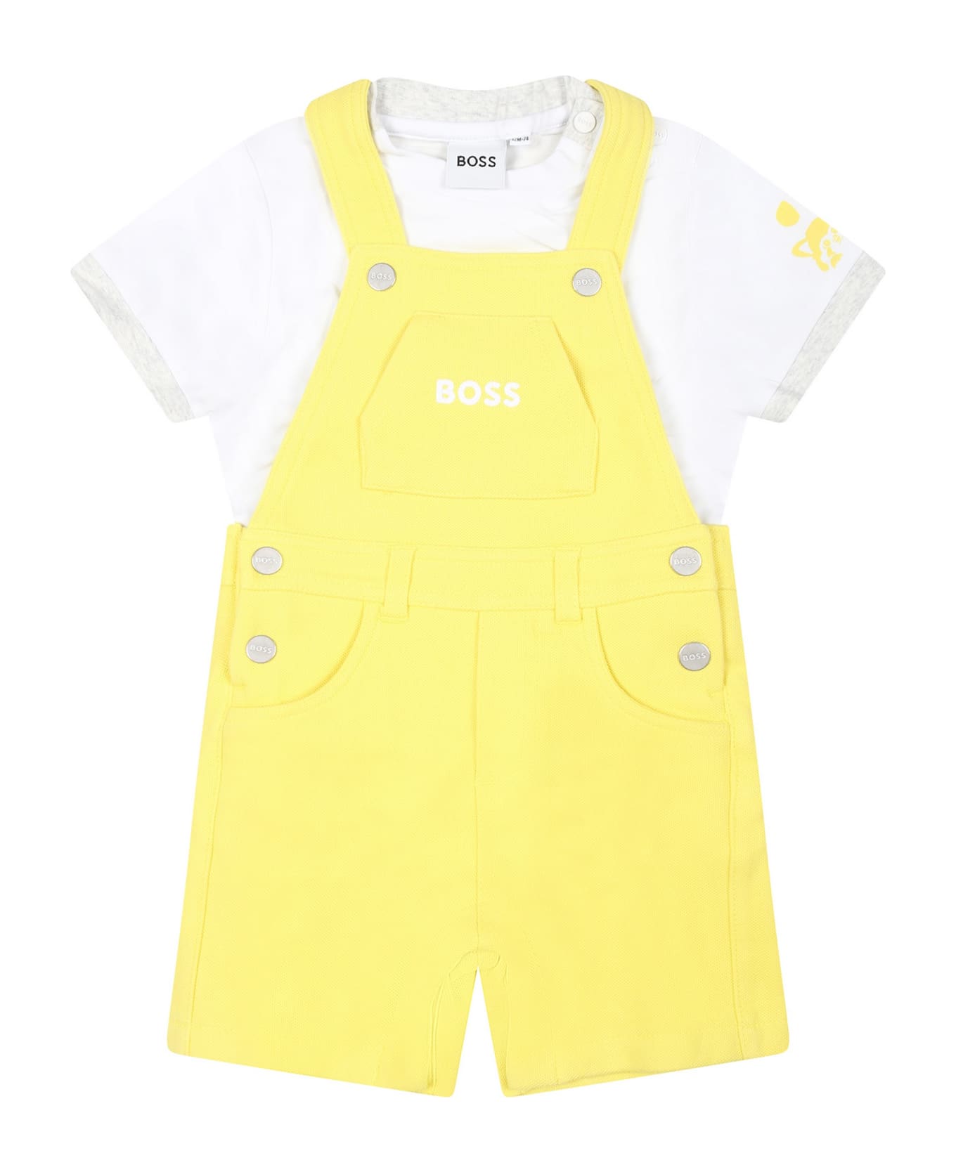 Hugo Boss Yellow Suit For Baby Boy With Logo - Yellow
