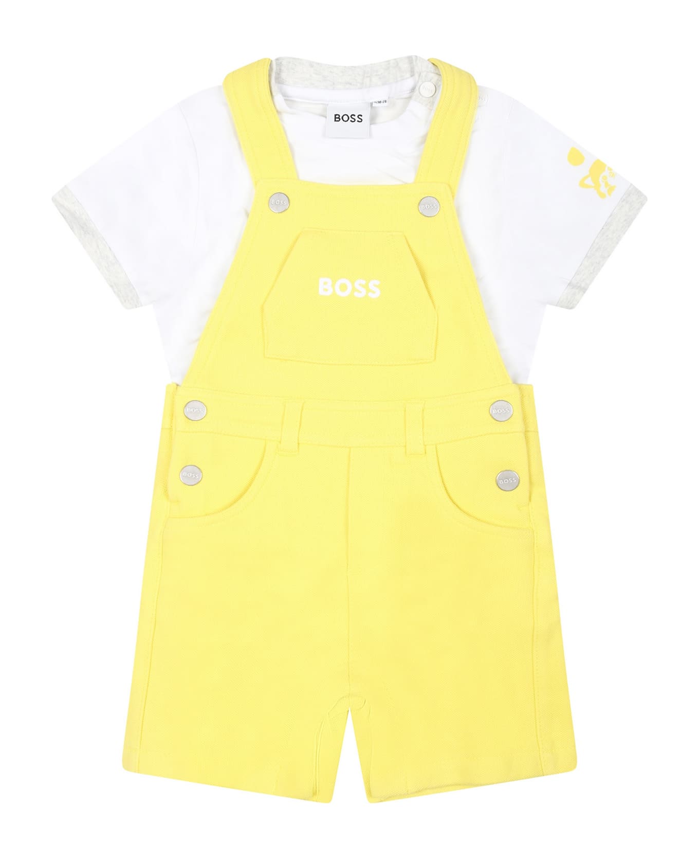 Hugo Boss Yellow Suit For Baby Boy With Logo - Yellow コート＆ジャケット