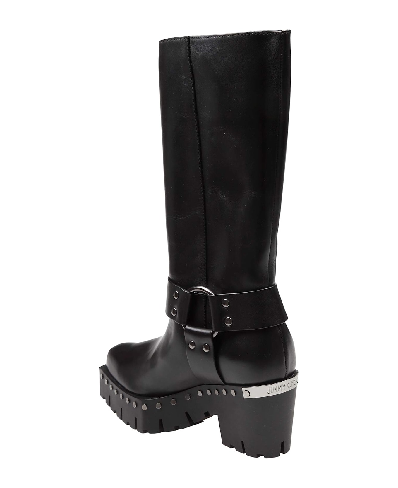 Jimmy Choo Leather Boot With Studs Color Black - Black