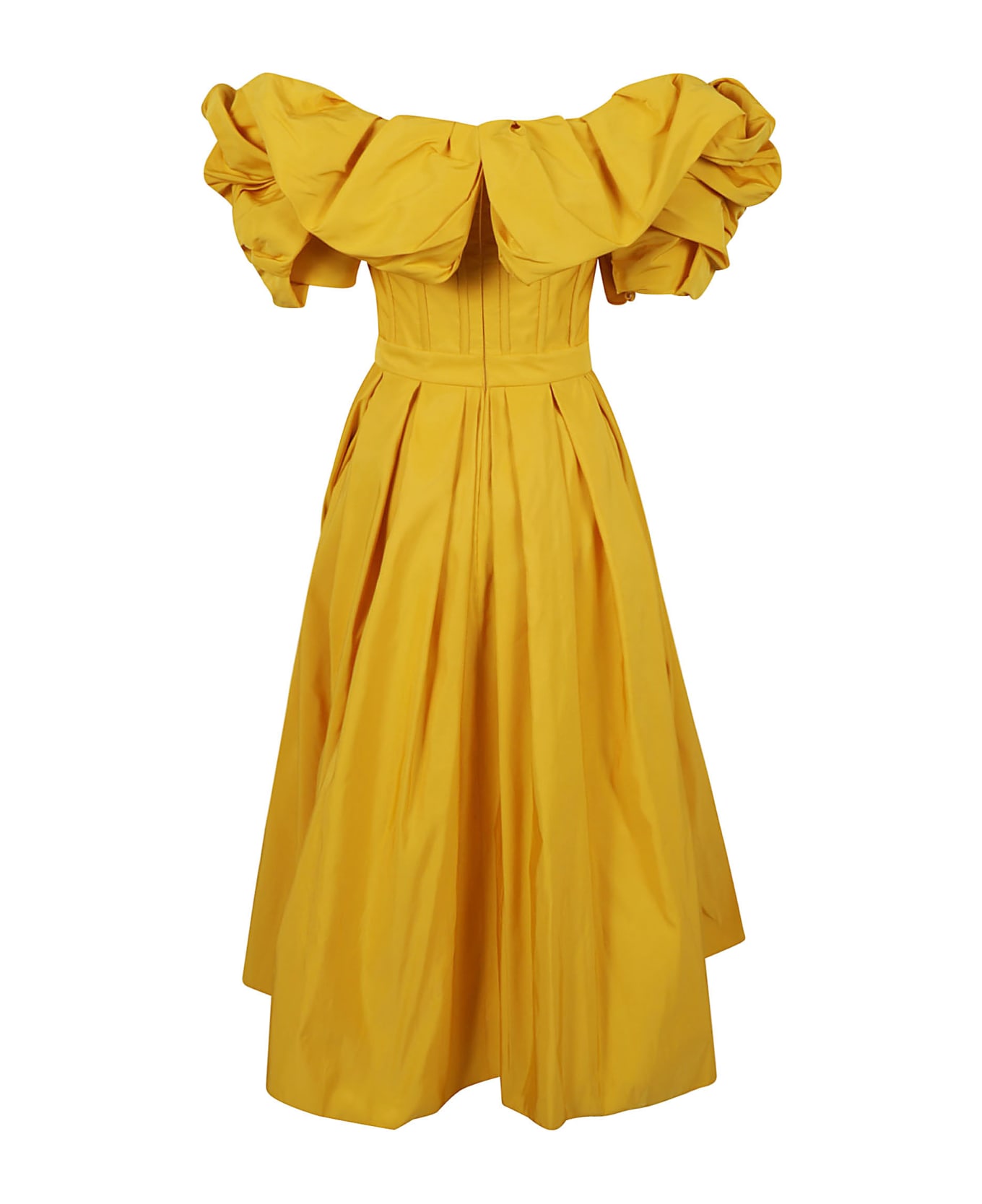 Alexander McQueen Off Shoulder Pleated Dress - Pop Yellow