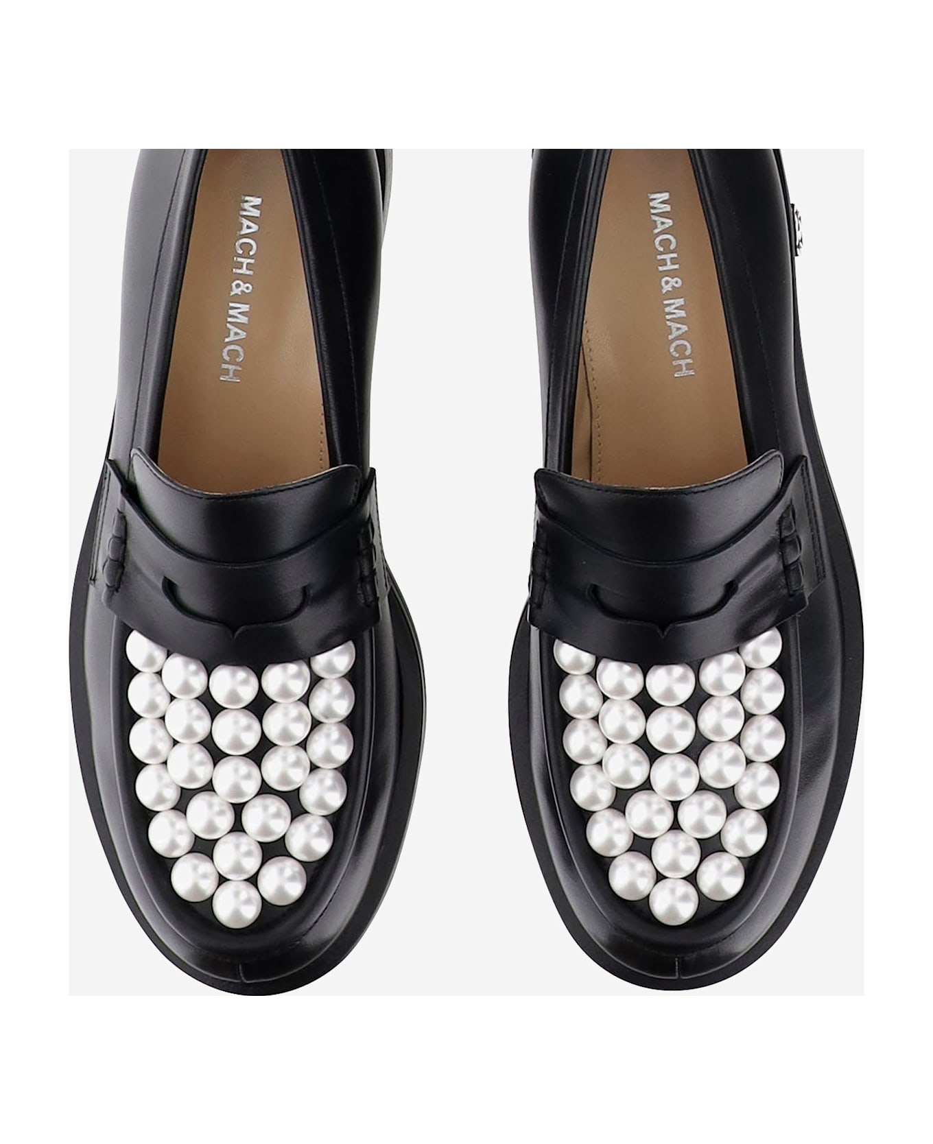 Mach & Mach Leather Loafers With Pearls - Black